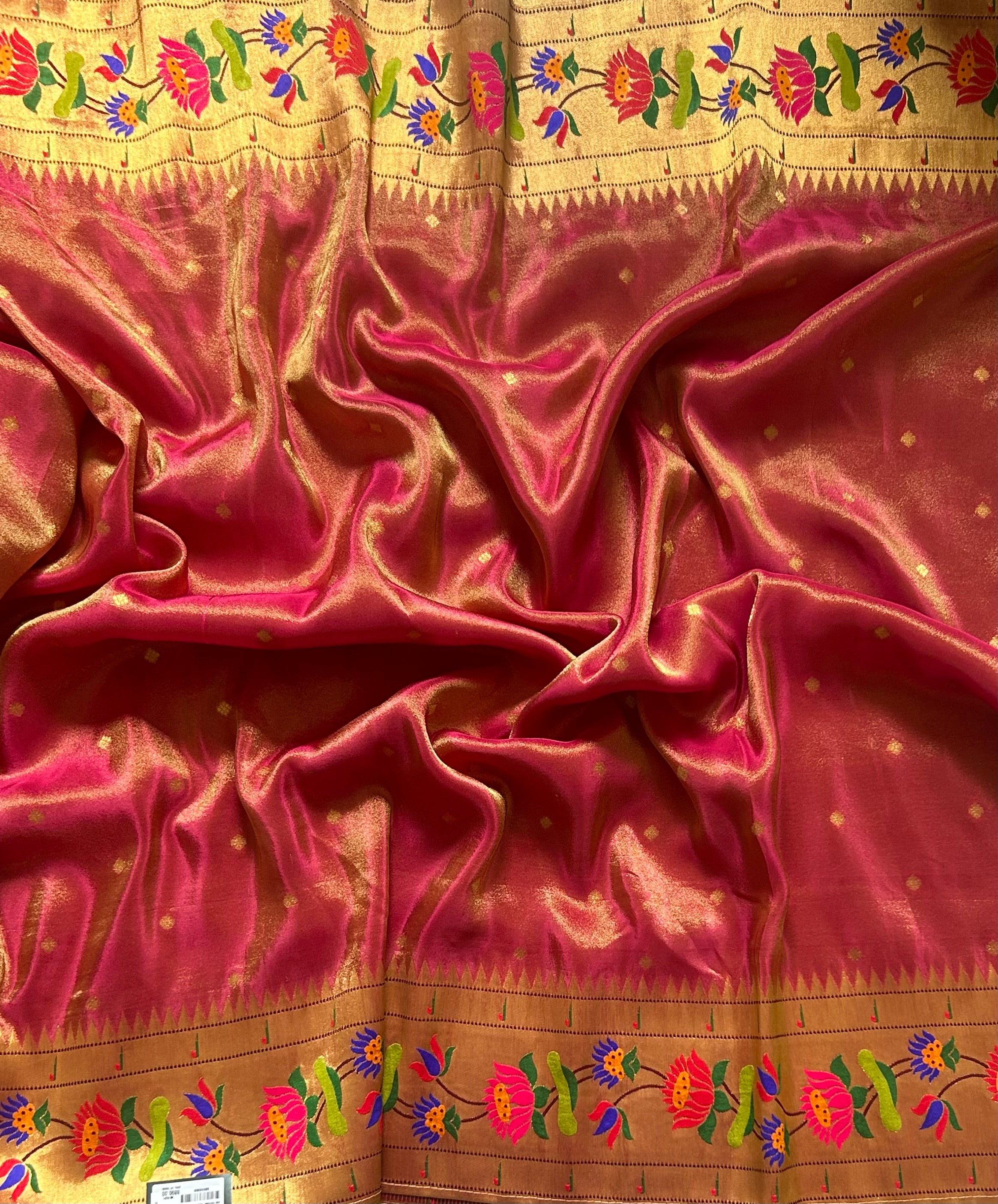 Pink small Butta tissue Paithani border 104 saree