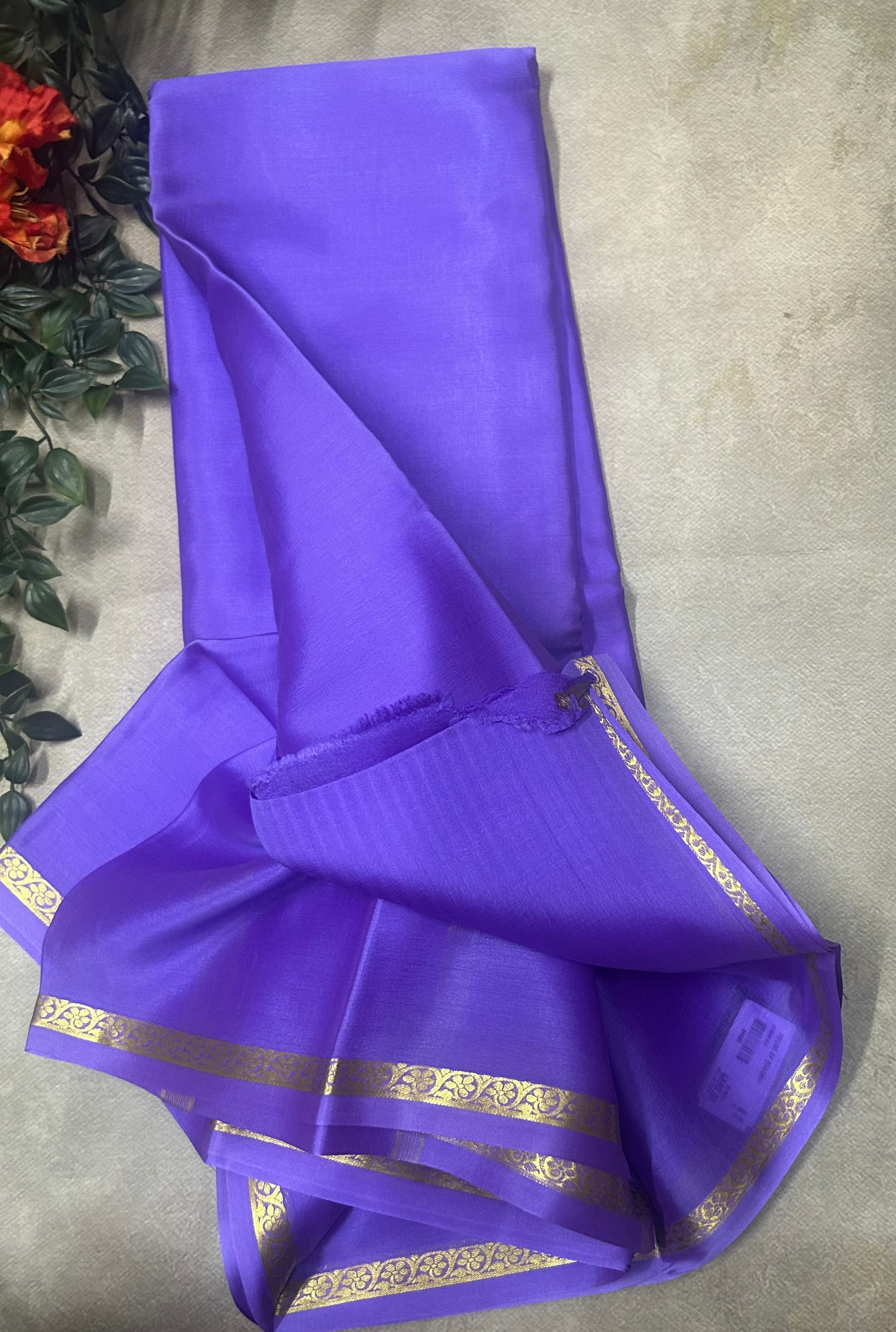 Lilac small border pure Mysore silk saree