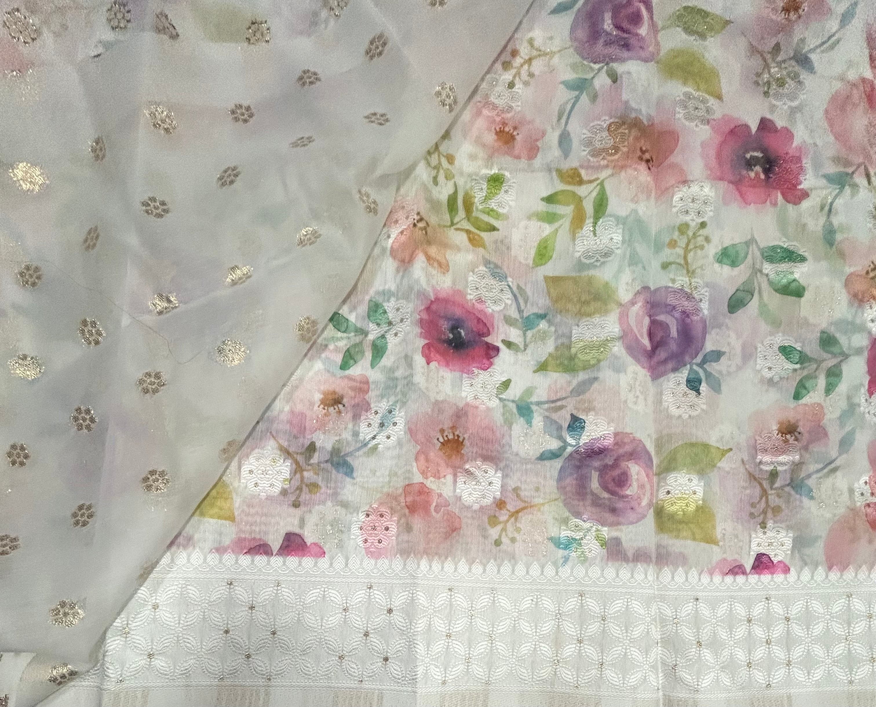 Cream Digital print semi Tussar saree