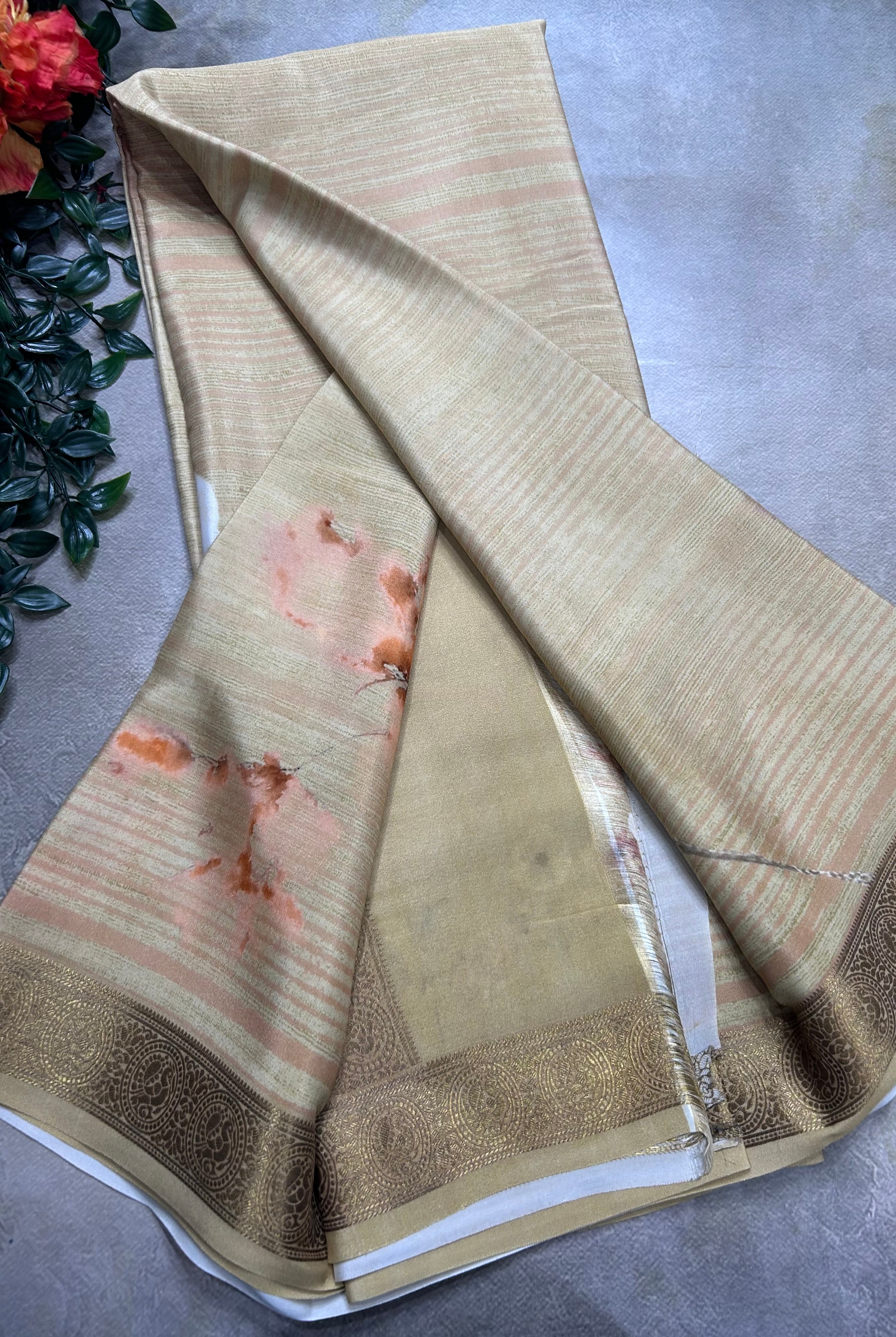 Beige digital print pure mysore silk saree(DMS106)
