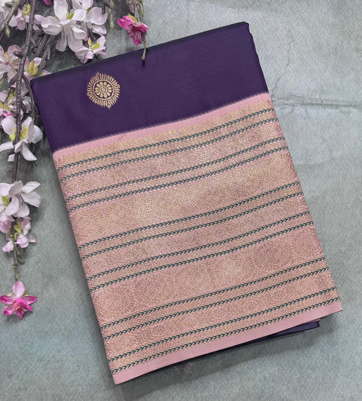 Purple Kanchi Border Semi Soft Silk Saree 110