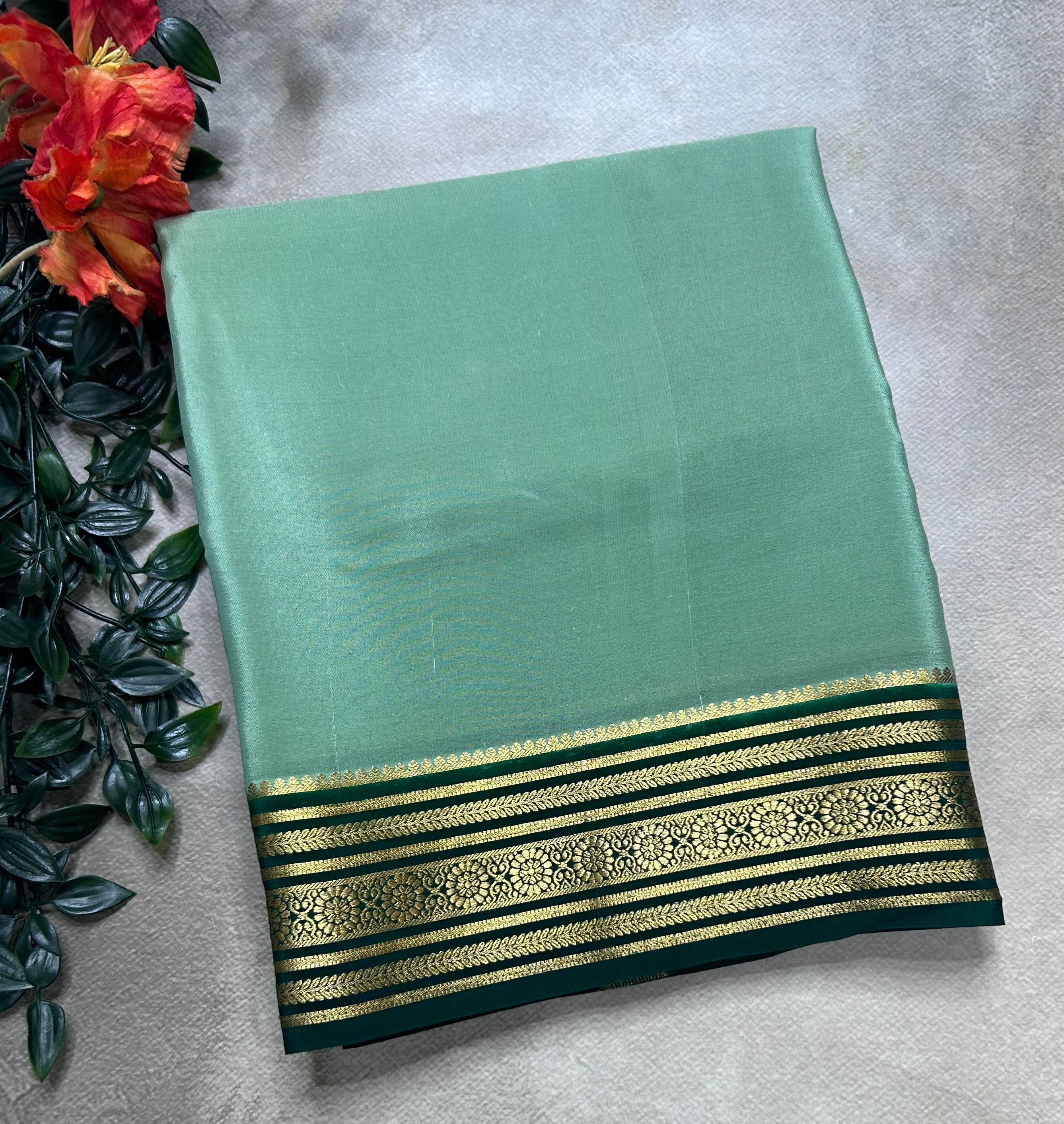 Pastel green small border pure mysore silk saree(MSC106)