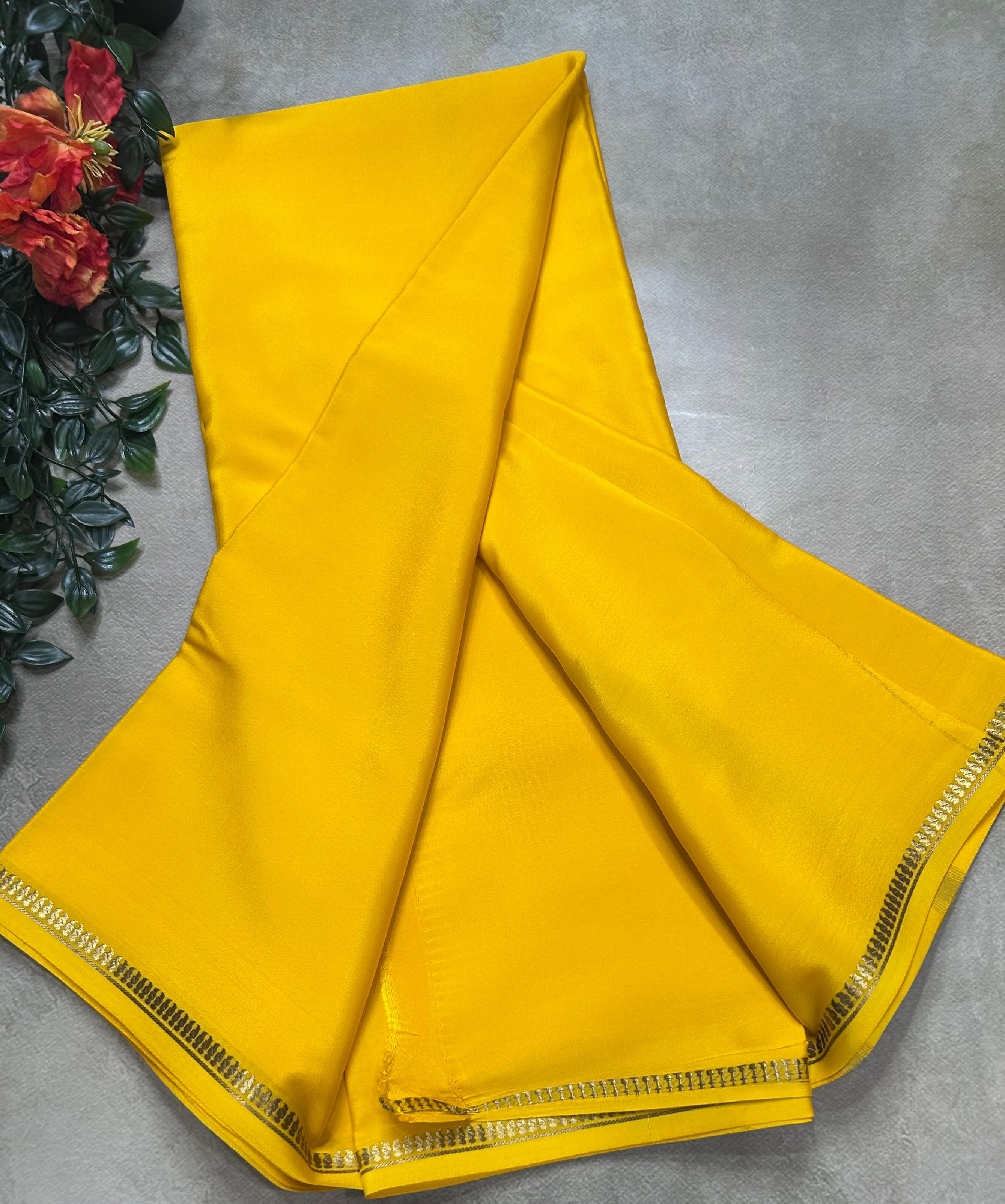 Yellow small border pure mysore silk saree(YMS106)