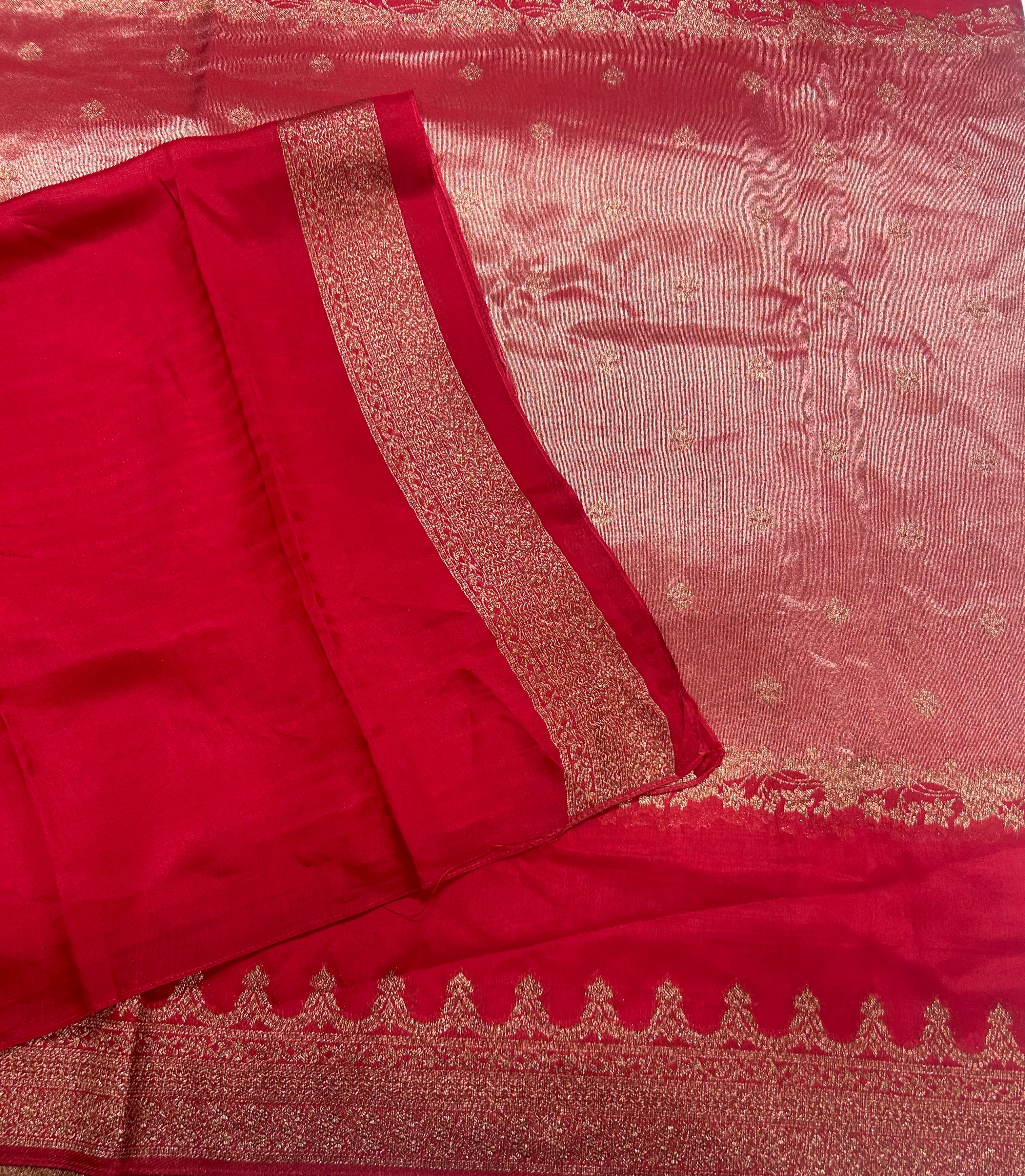 Red brocade tussar crepe georgette 106 silk saree