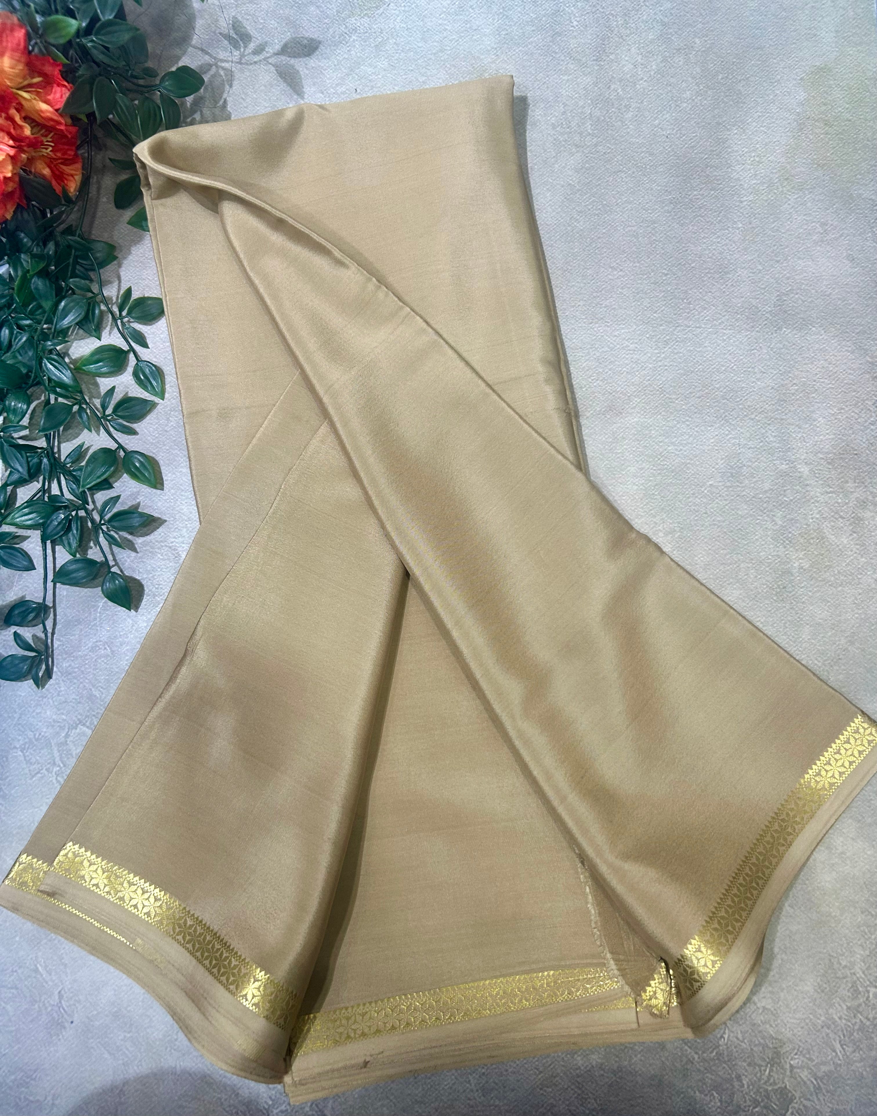 Beige small border pure Mysore silk 103 saree
