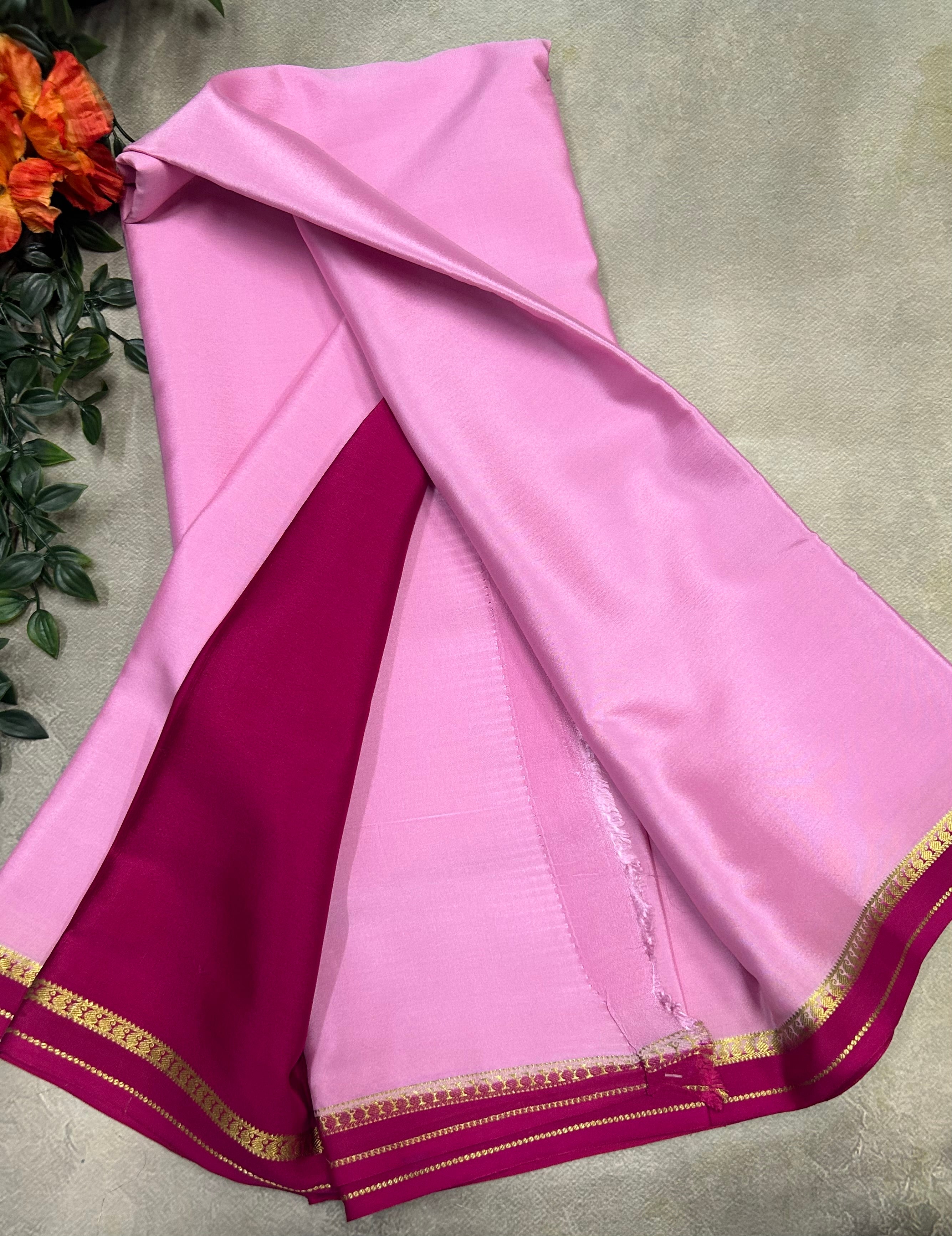 Light pink small border pure Mysore silk 103 saree