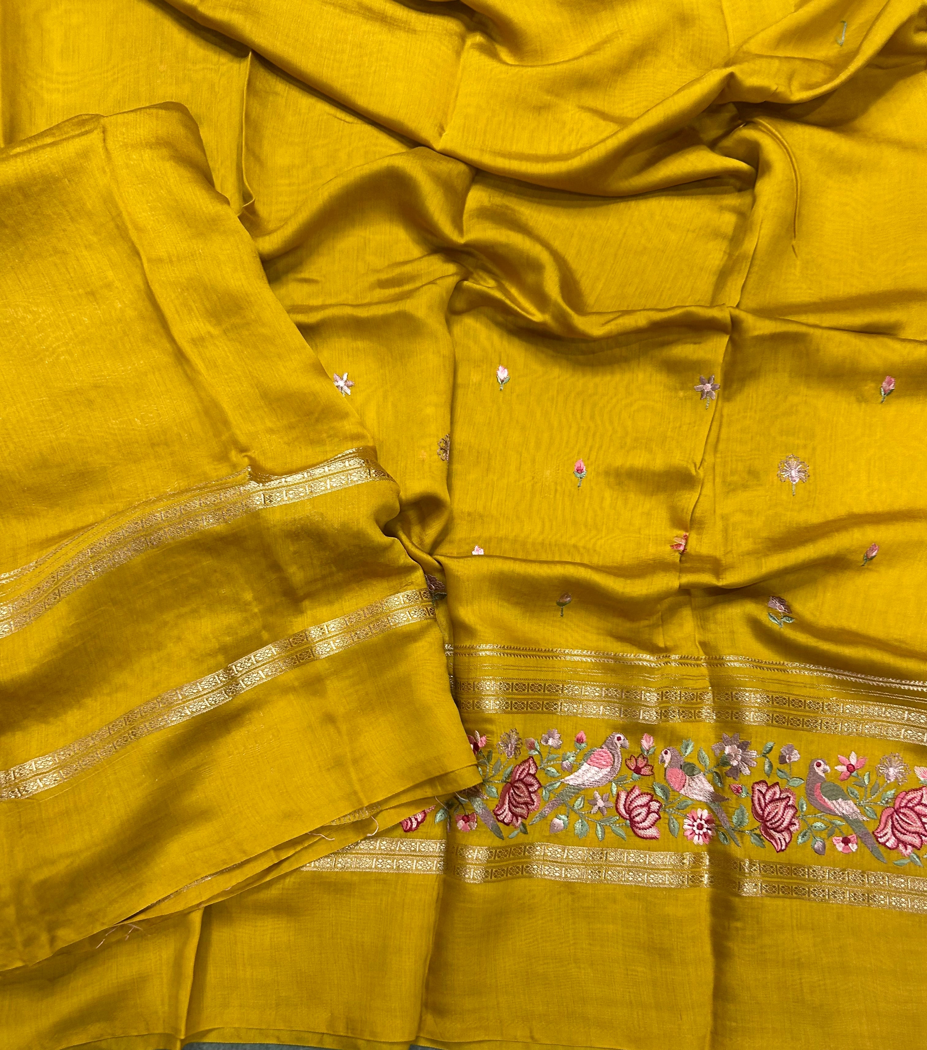 Yellow embrodiery soft tussar crepe 104 saree