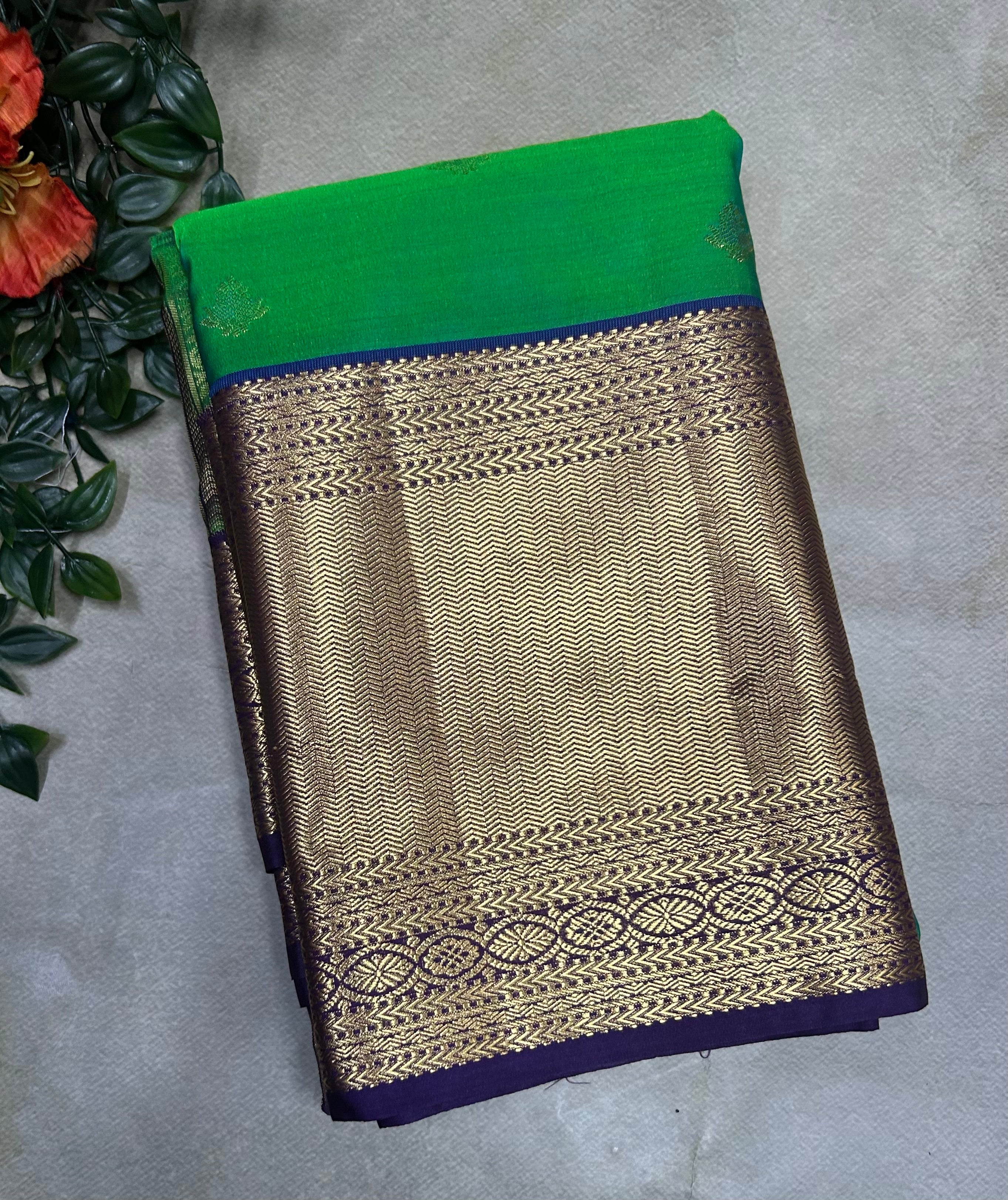 Green long border semi Kanchi-105 saree