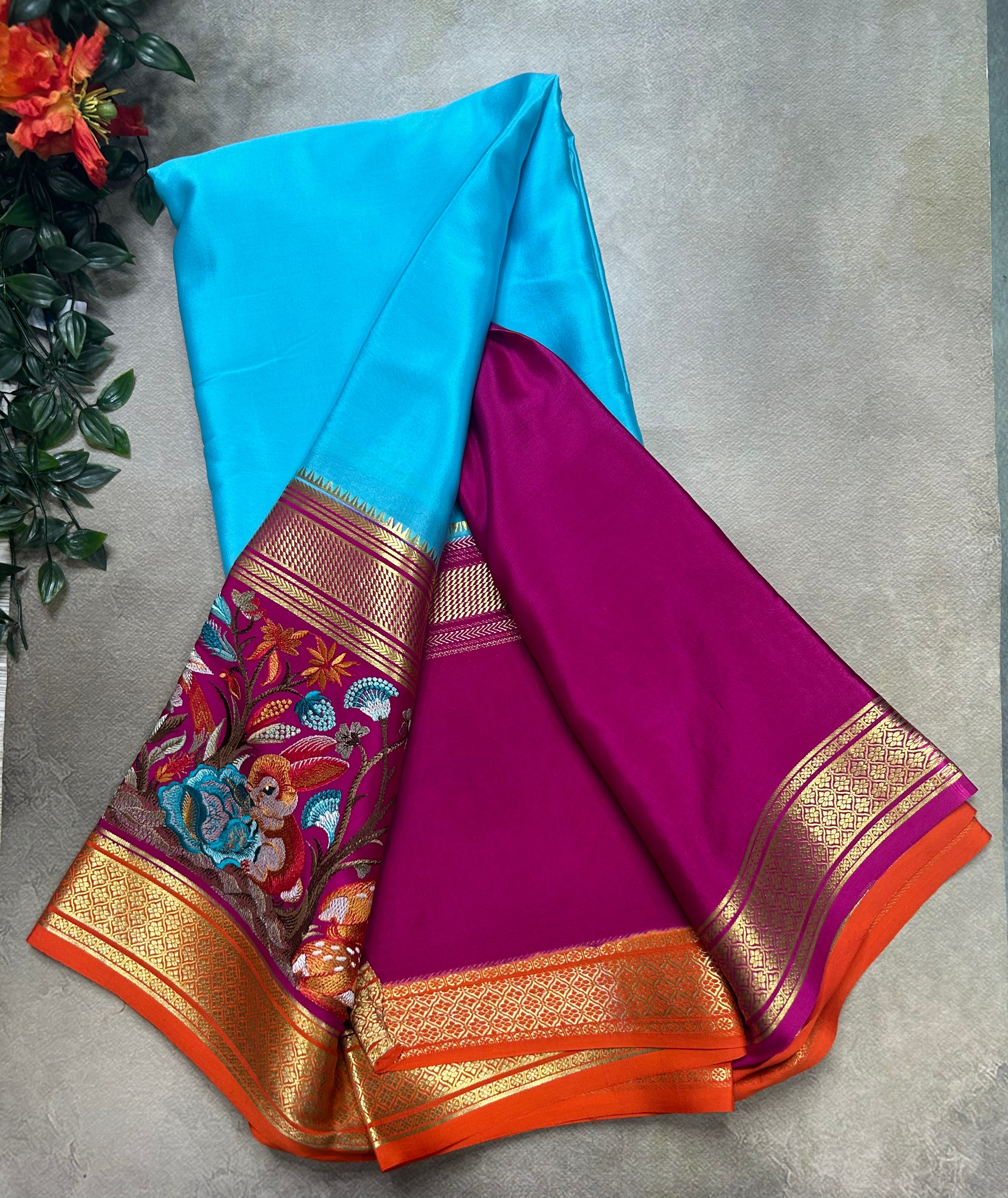 3D embroidery pure mysore silk-105 saree