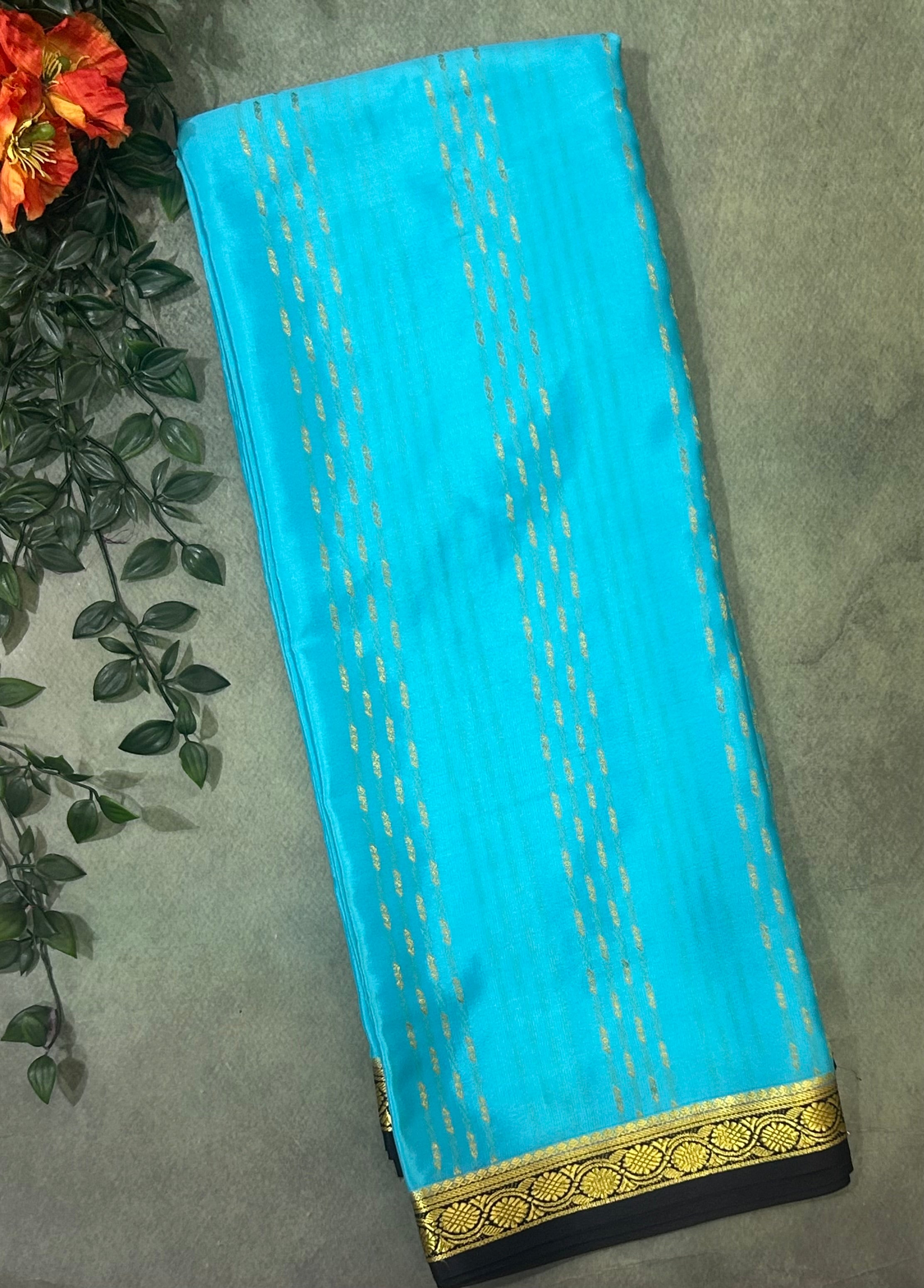 Sky blue pure Mysore crepe silk saree