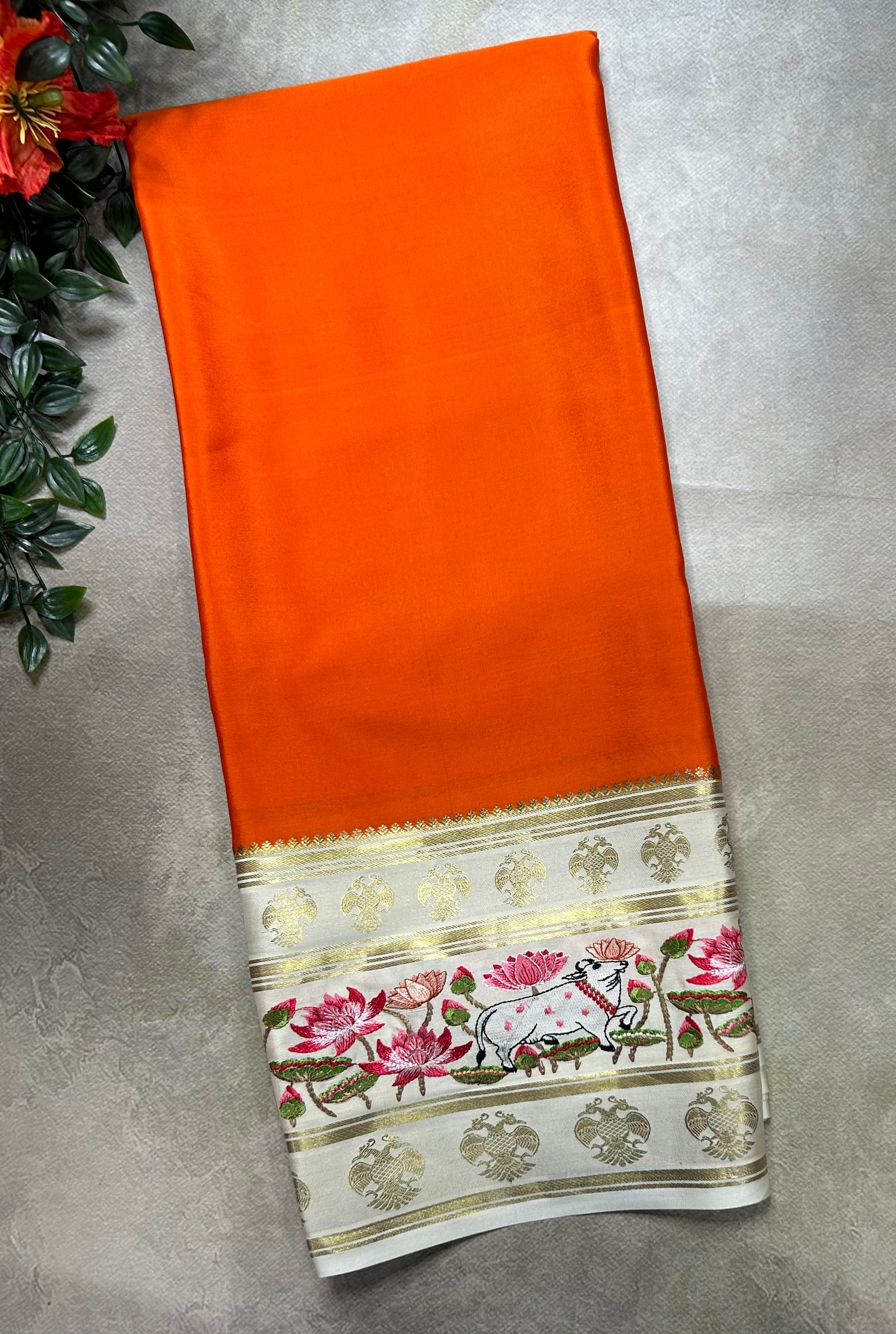 3D embroidery pure mysore silk-105 saree