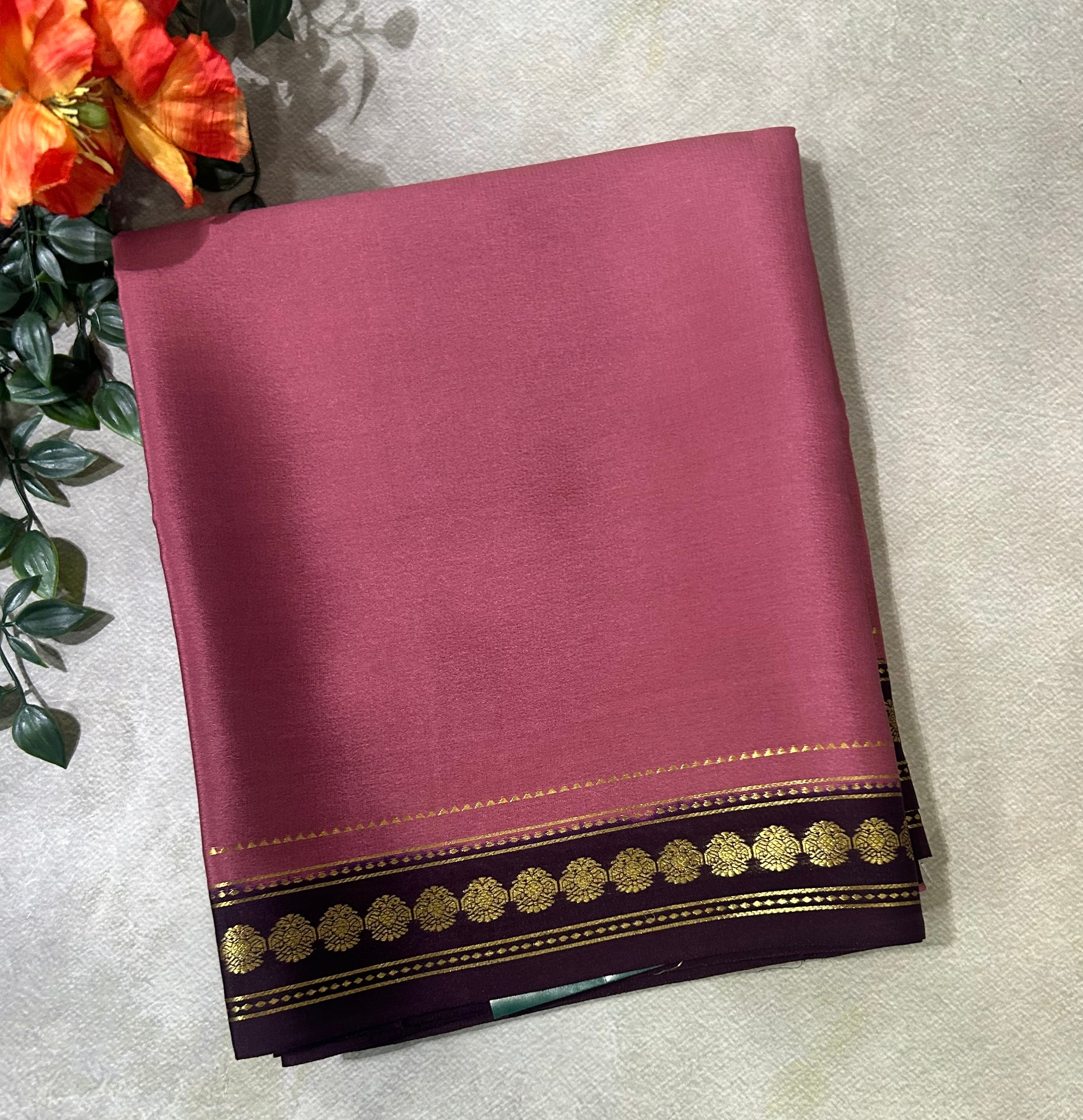Pastel pink small border pure Mysore silk 104 saree