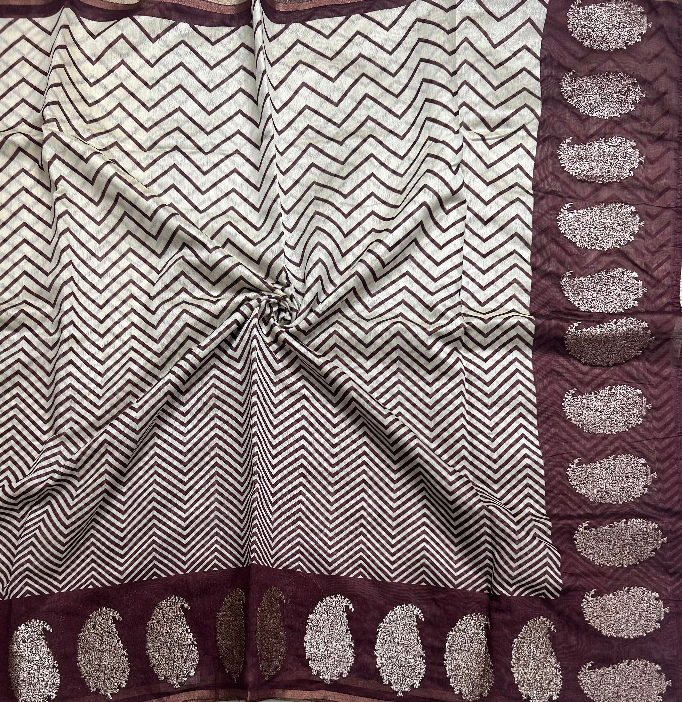 Brown border Butta soft Chanderi 105 saree