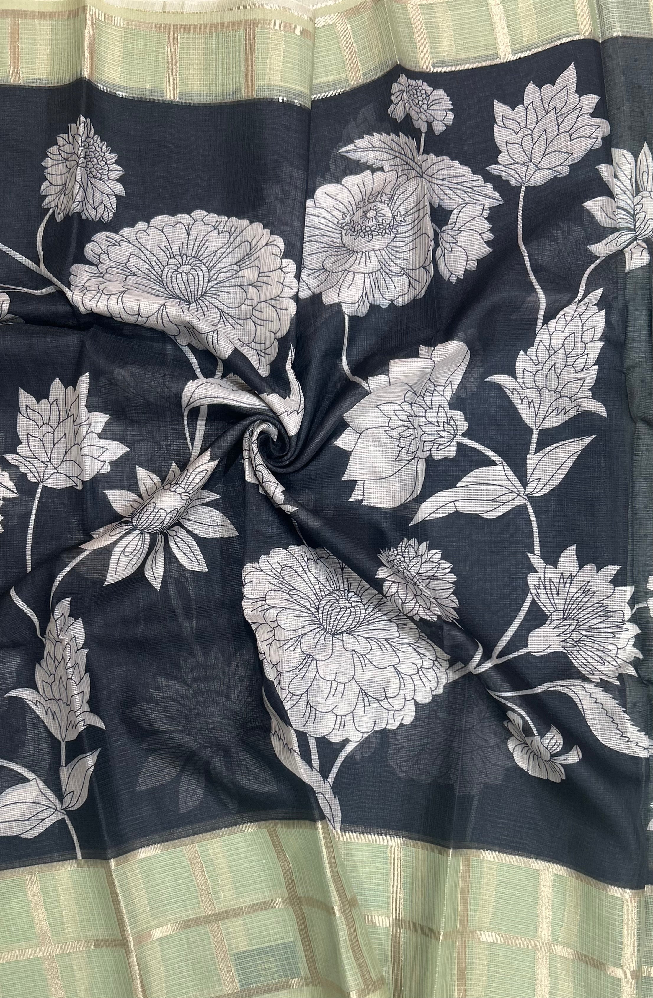 Black n pastel green Kota checks 103 saree