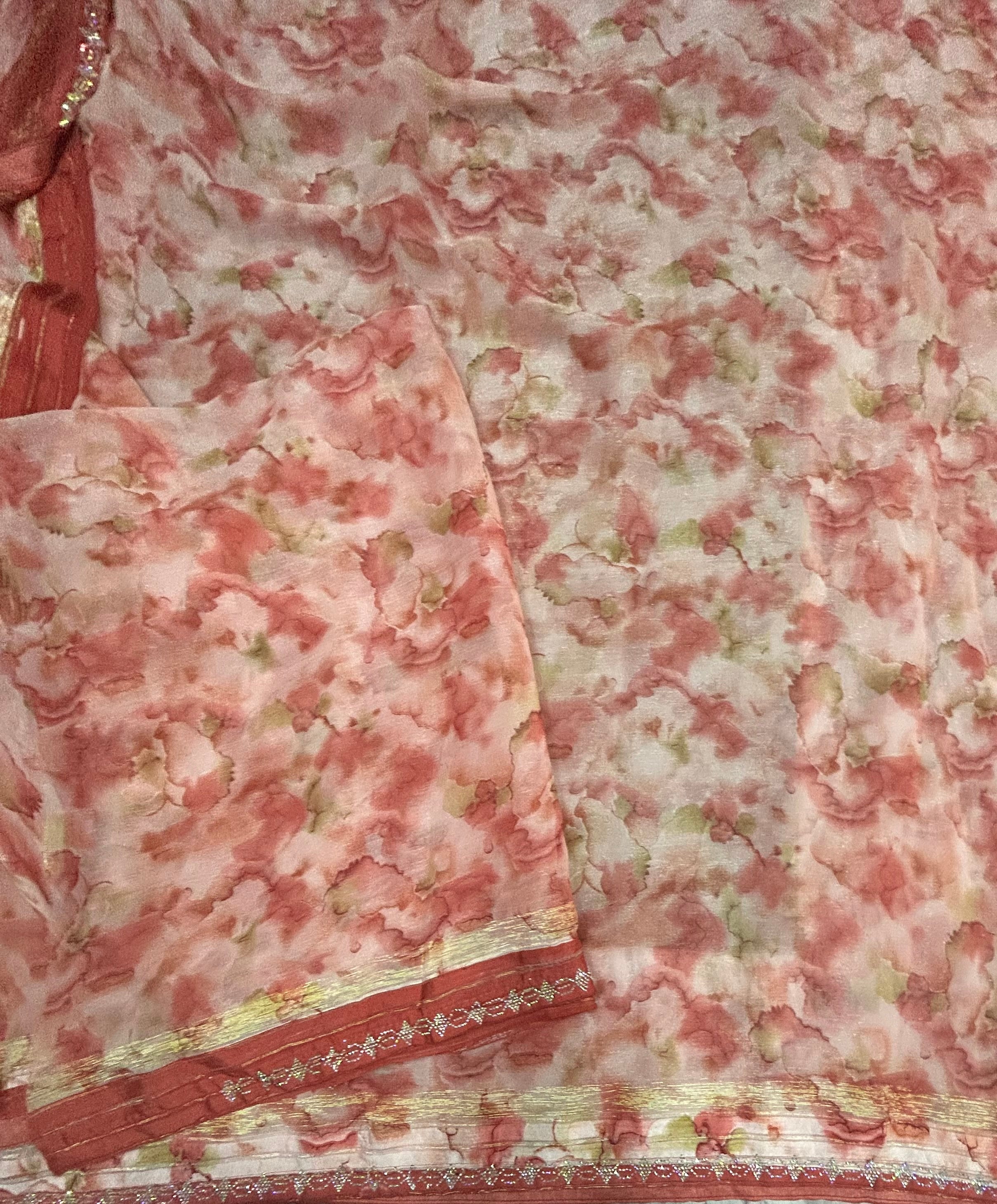 Pink digital print chinnon party wear saree