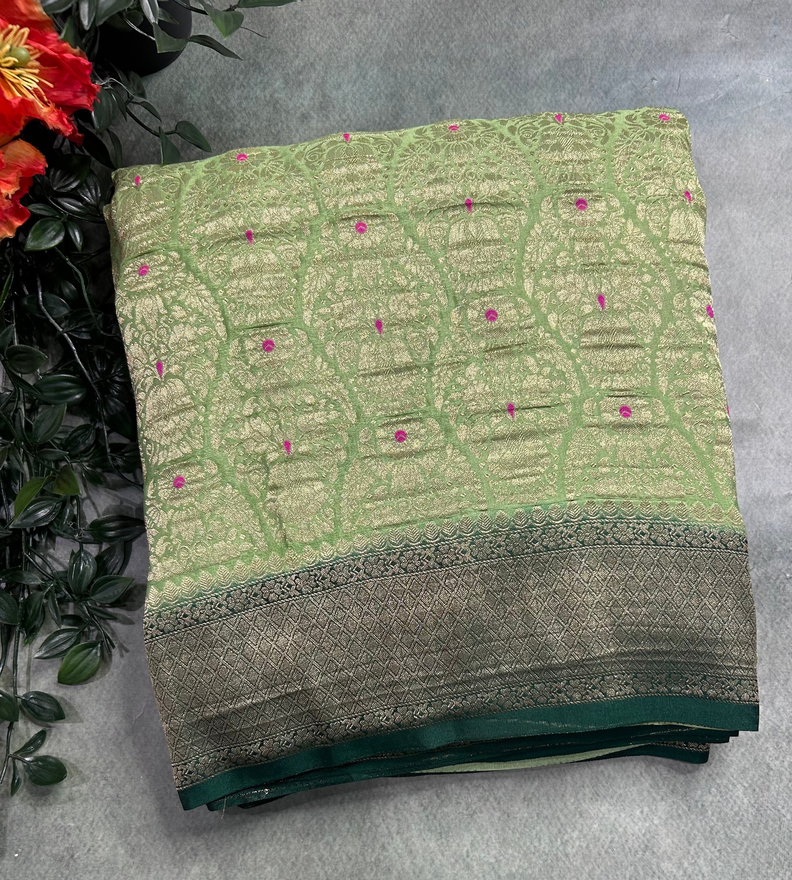 Pista green brocade semi georgette 105 saree