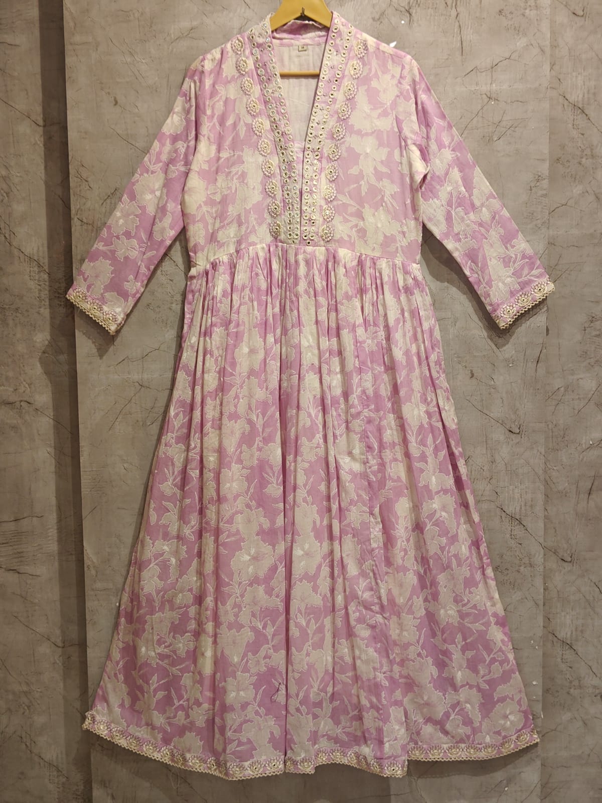 “Naya” Light Purple Mul Cotton 3pcs Kurtha suit with block prints and embroidery 242