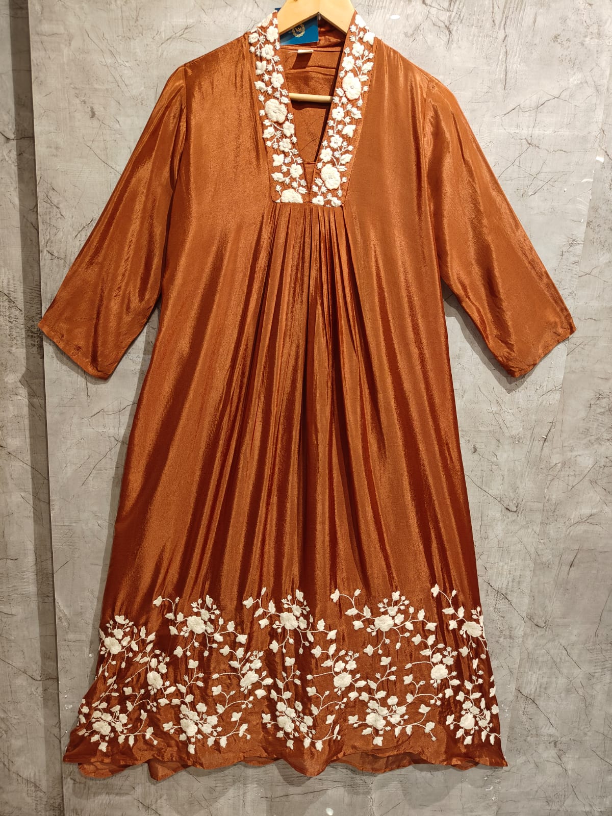 "Devi" Brown Chinnon Embroidery 309 Airline Handwork Kurtha plus size