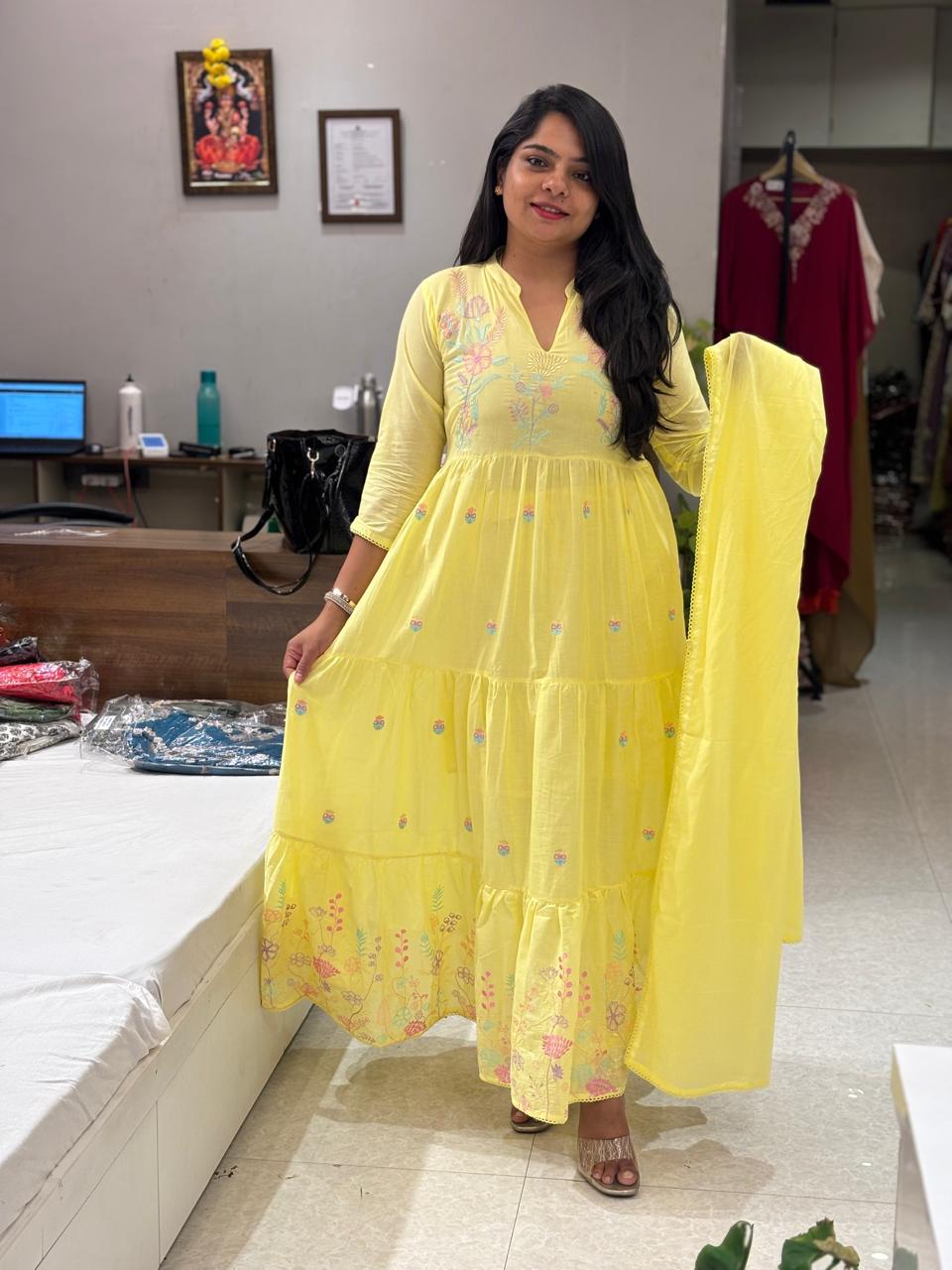 “Naya” Yellow Mul Cotton 3pcs Kurtha 120