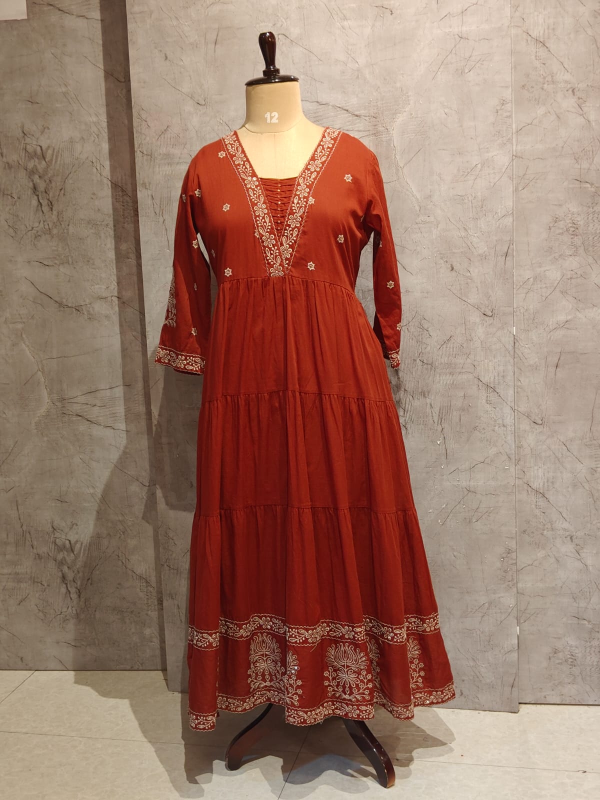 Orange Cotton Thread Embroiedry Anarkali  Kurtha
