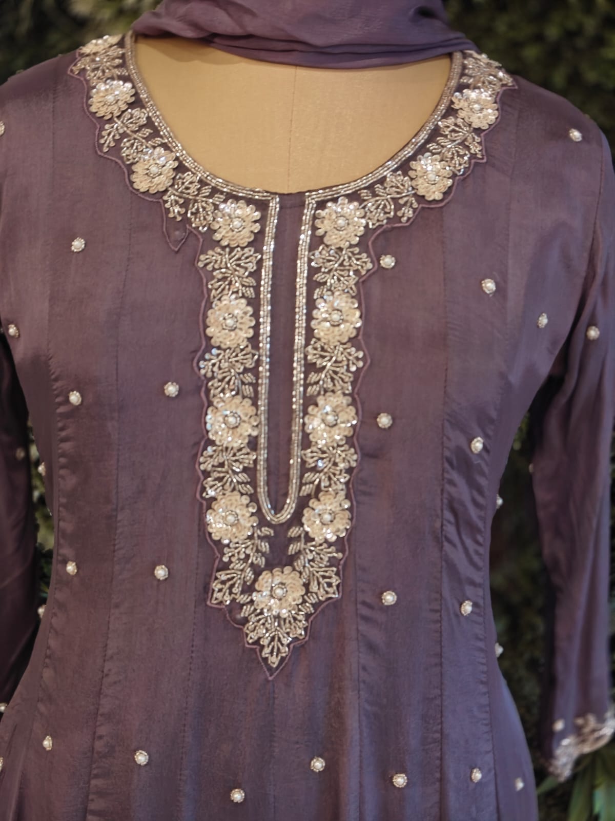 Purple Anarkali chinnon handwork party ware Kurtha 567