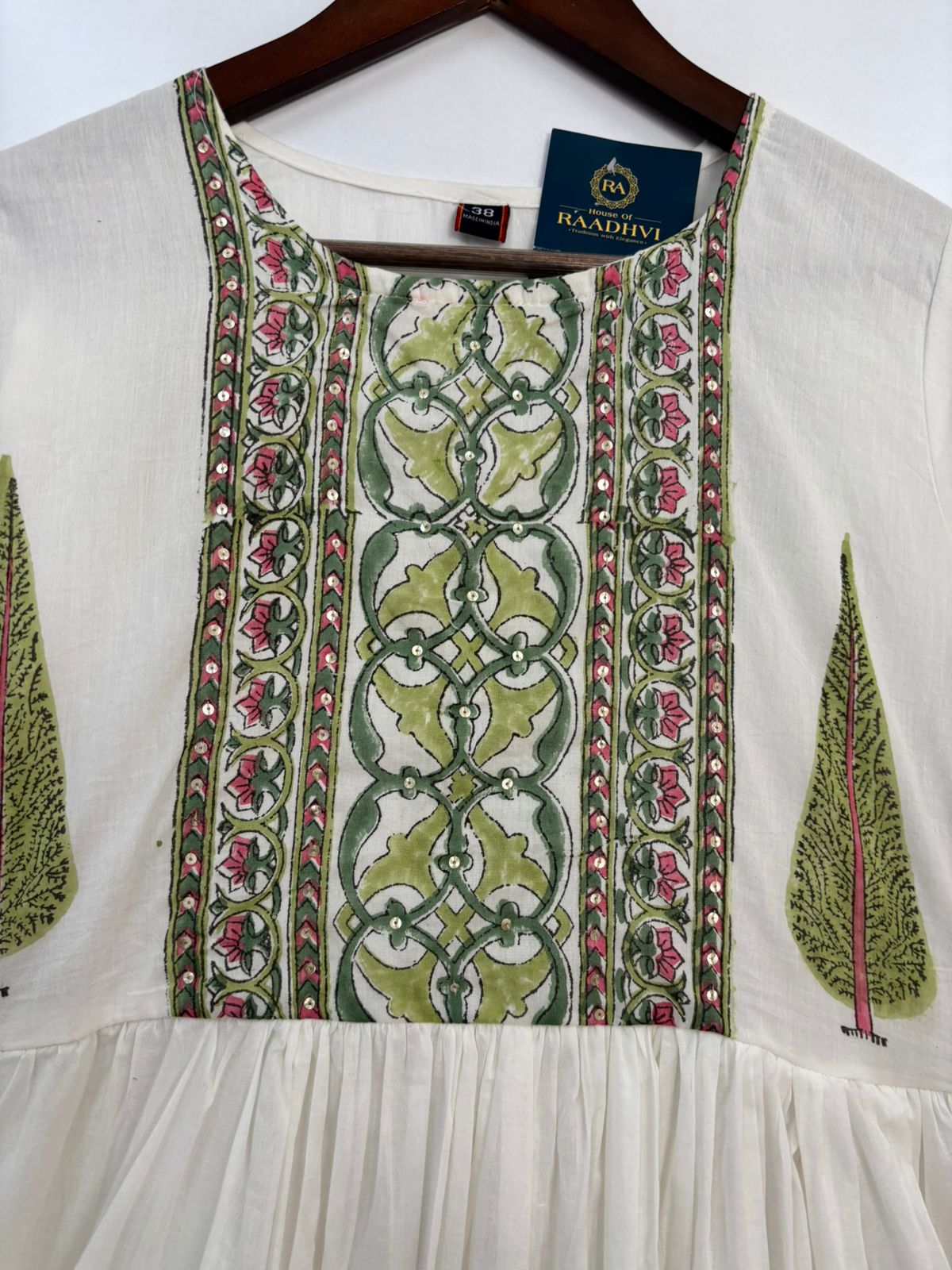 White Mul Cotton Block Print Anarkali Kurtha 98