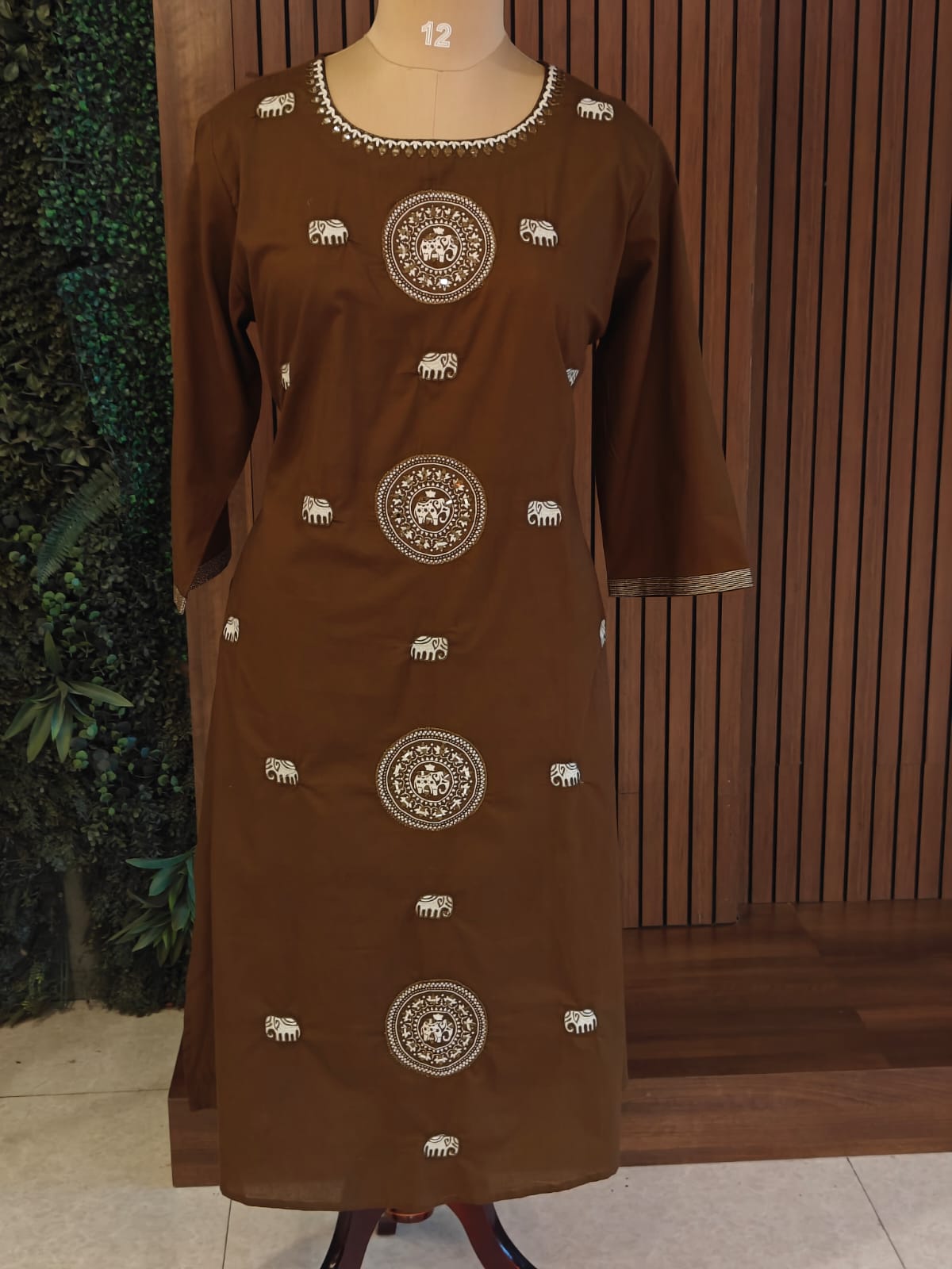 Brown Cotton Block Print Airline plus size Kurtha