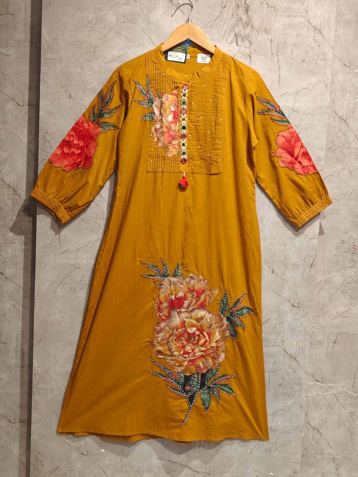 Mustered Yellow Straifgt Fit Mul Cotton Kurtha 63