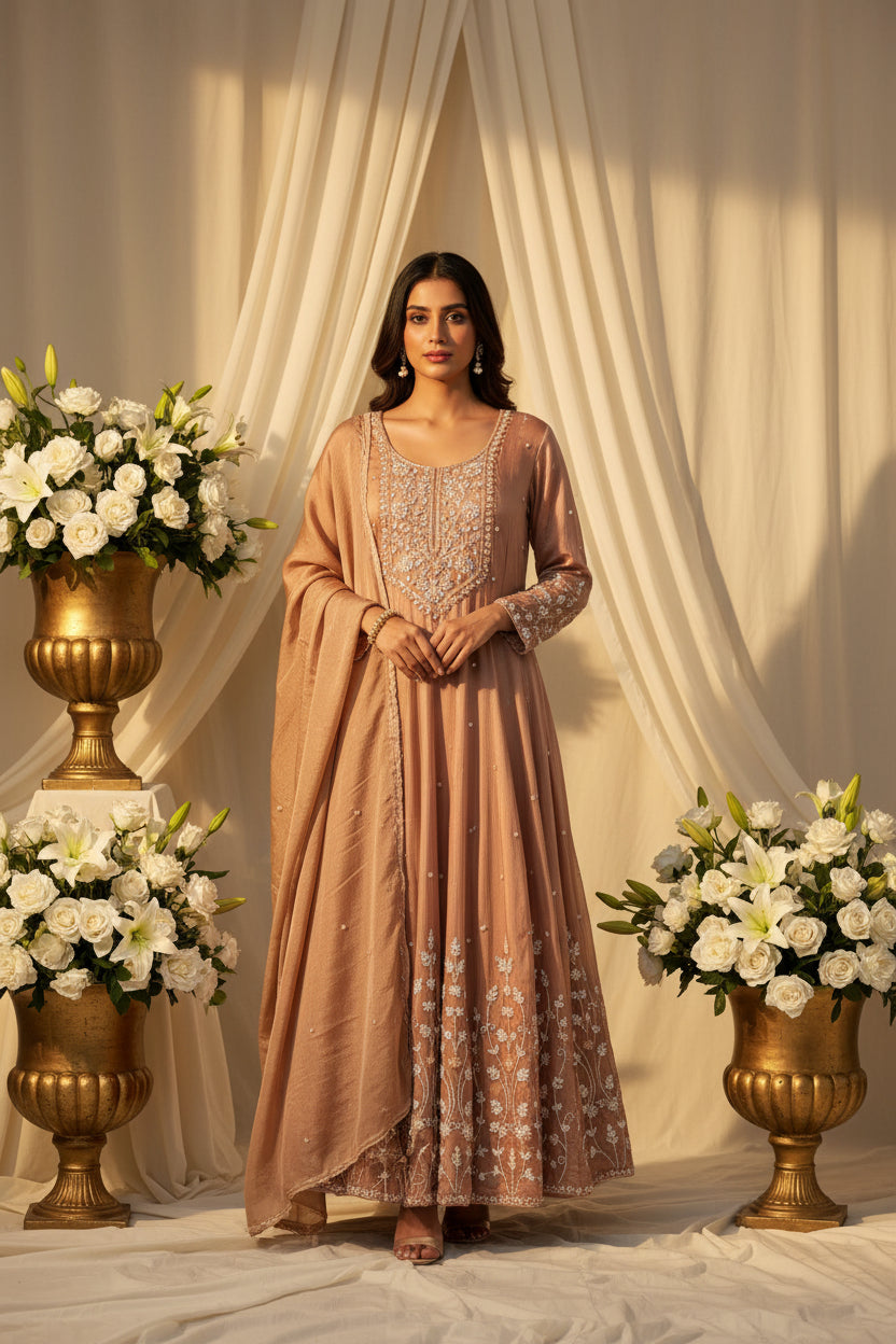 Anarkali Chinnon Hand Embroidery Kurtha 567