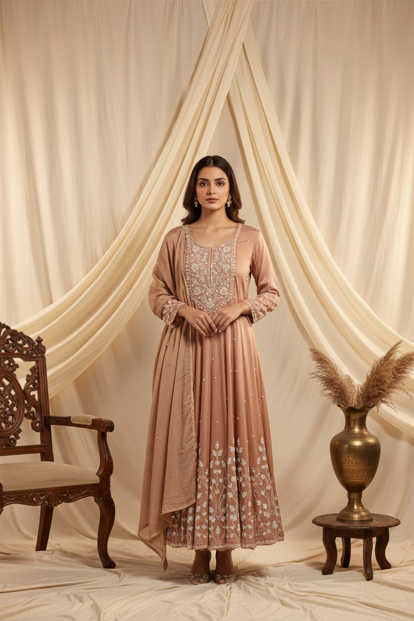 Anarkali chinnon handwork party ware Kurtha 567