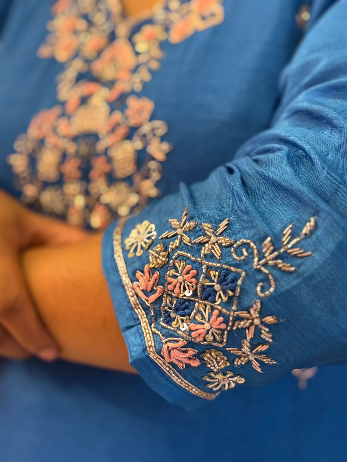 "Royal Blue" Dola Silk embroidery kurtha 444