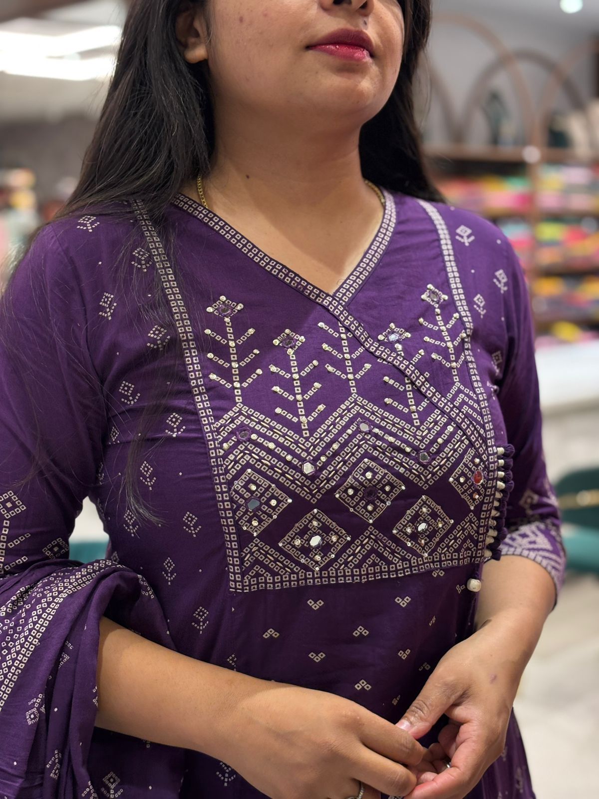 Purple Cotton Kalamkari Print Anarkali Kurtha 389