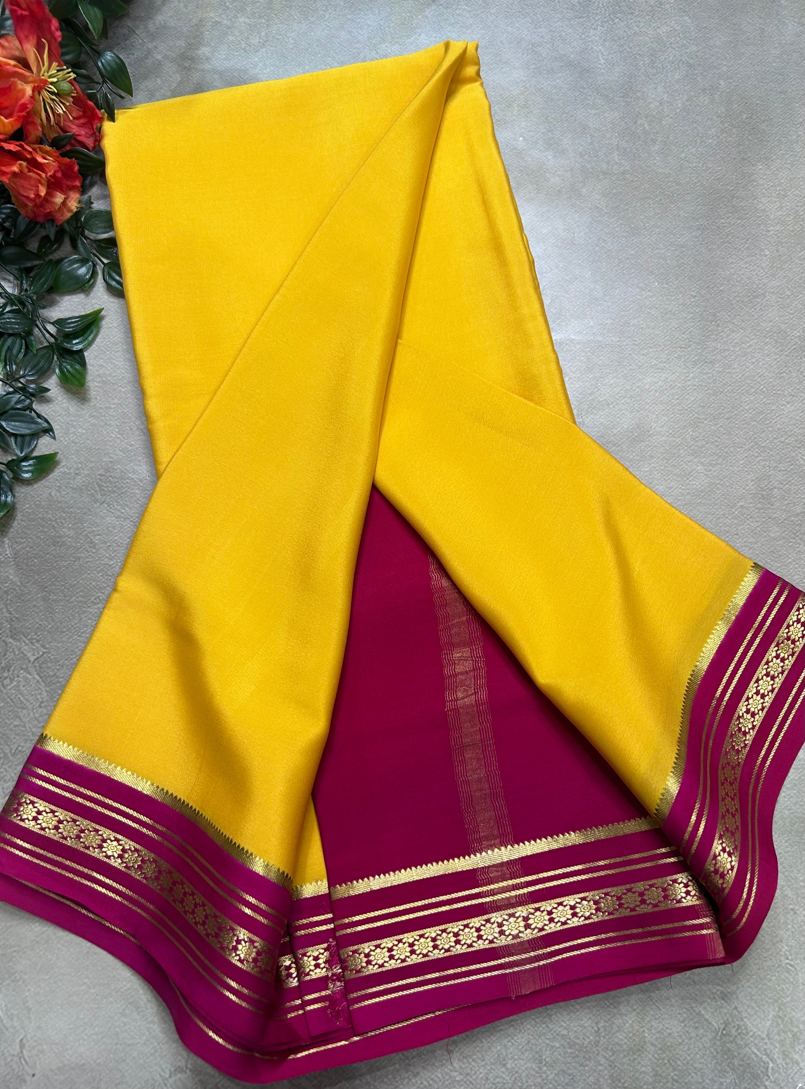 Yellow small border pure mysore silk saree(YMS106)