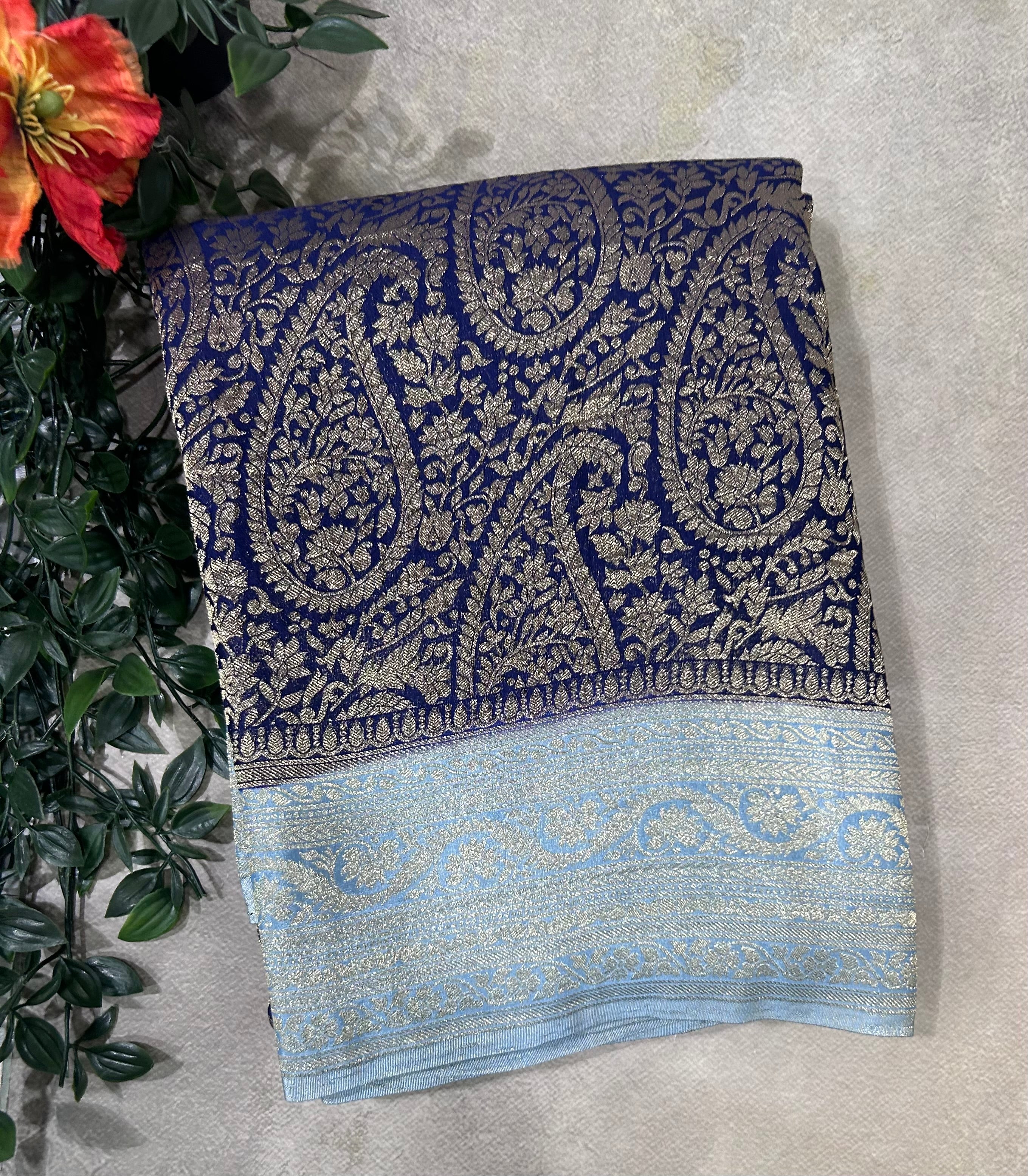 Navy blue brocade semi georgette 105 saree