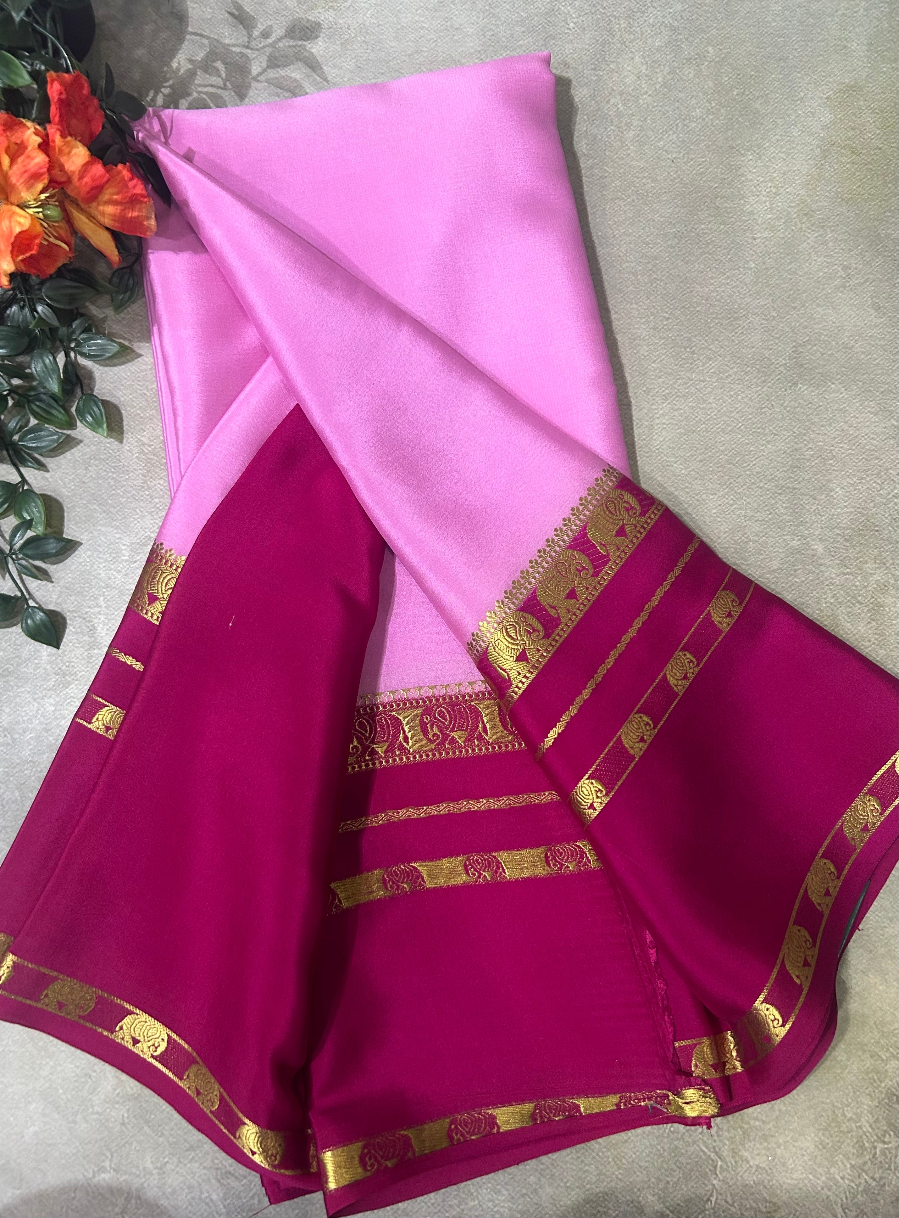 Light pink bentex border pure Mysore silk 104 saree