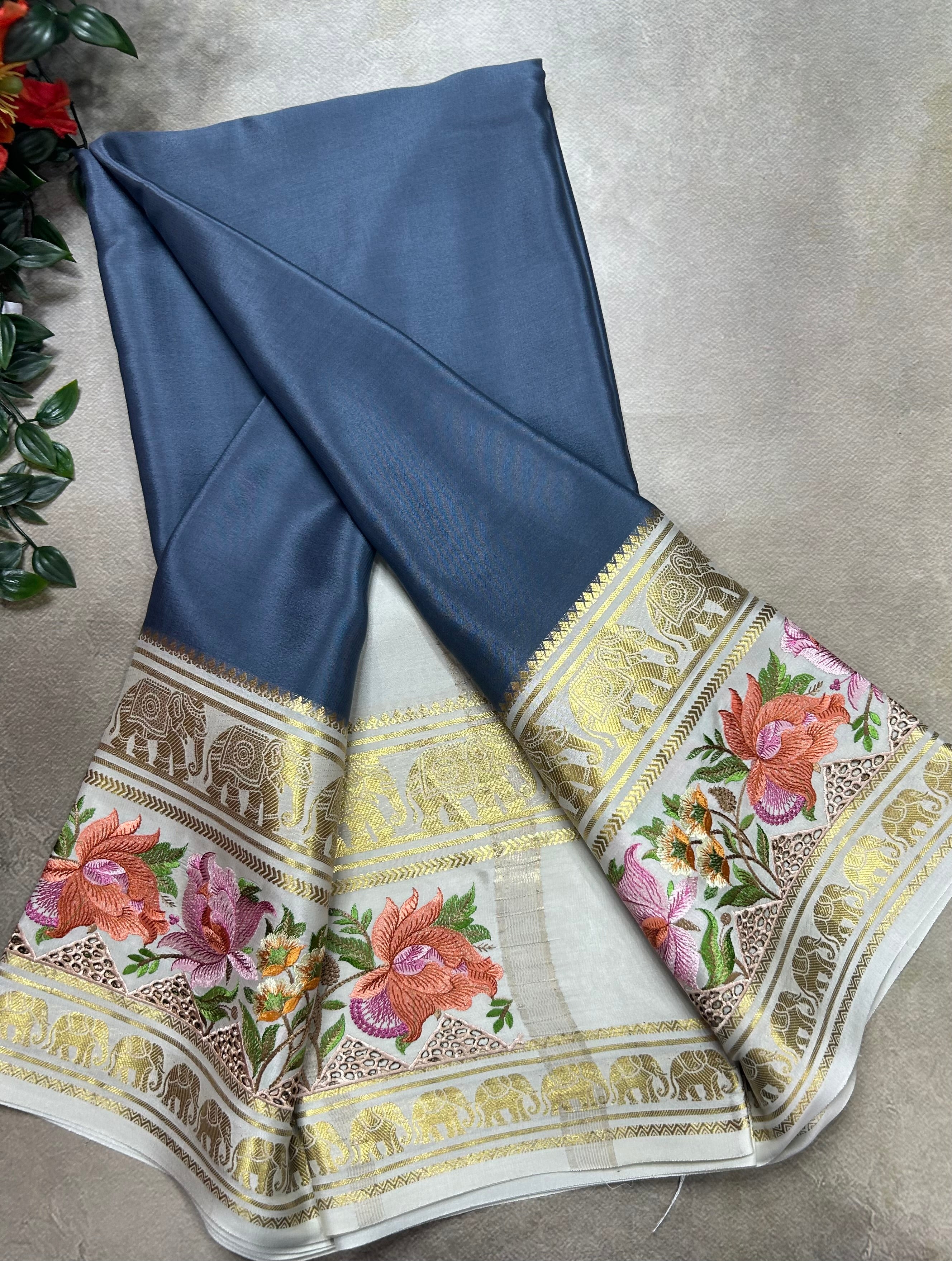 3D embroidery pure mysore silk-105 saree
