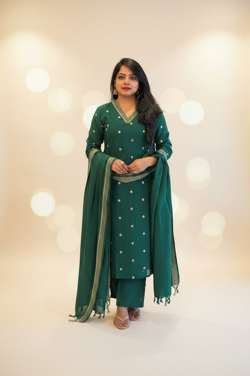 Bottle Green Pure Cotton A Line Kurtha 721