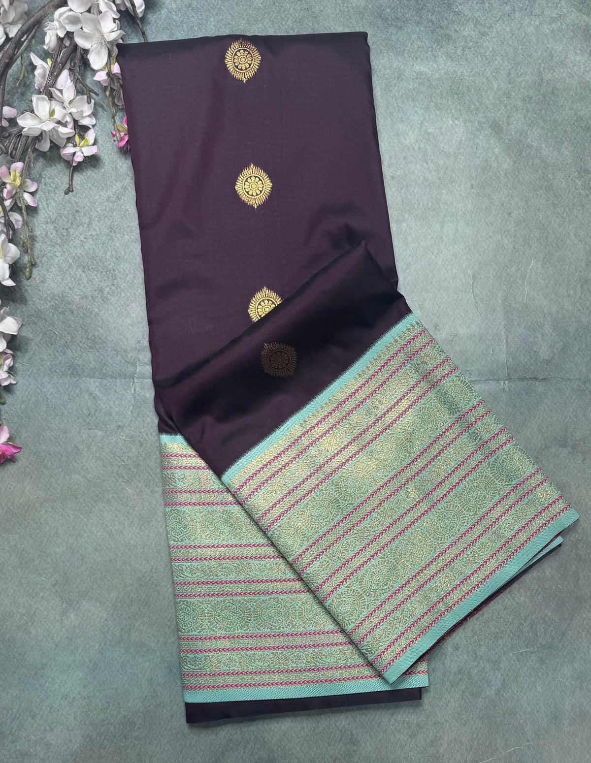 Dark brown Kanchi Border Semi Soft Silk Saree 110
