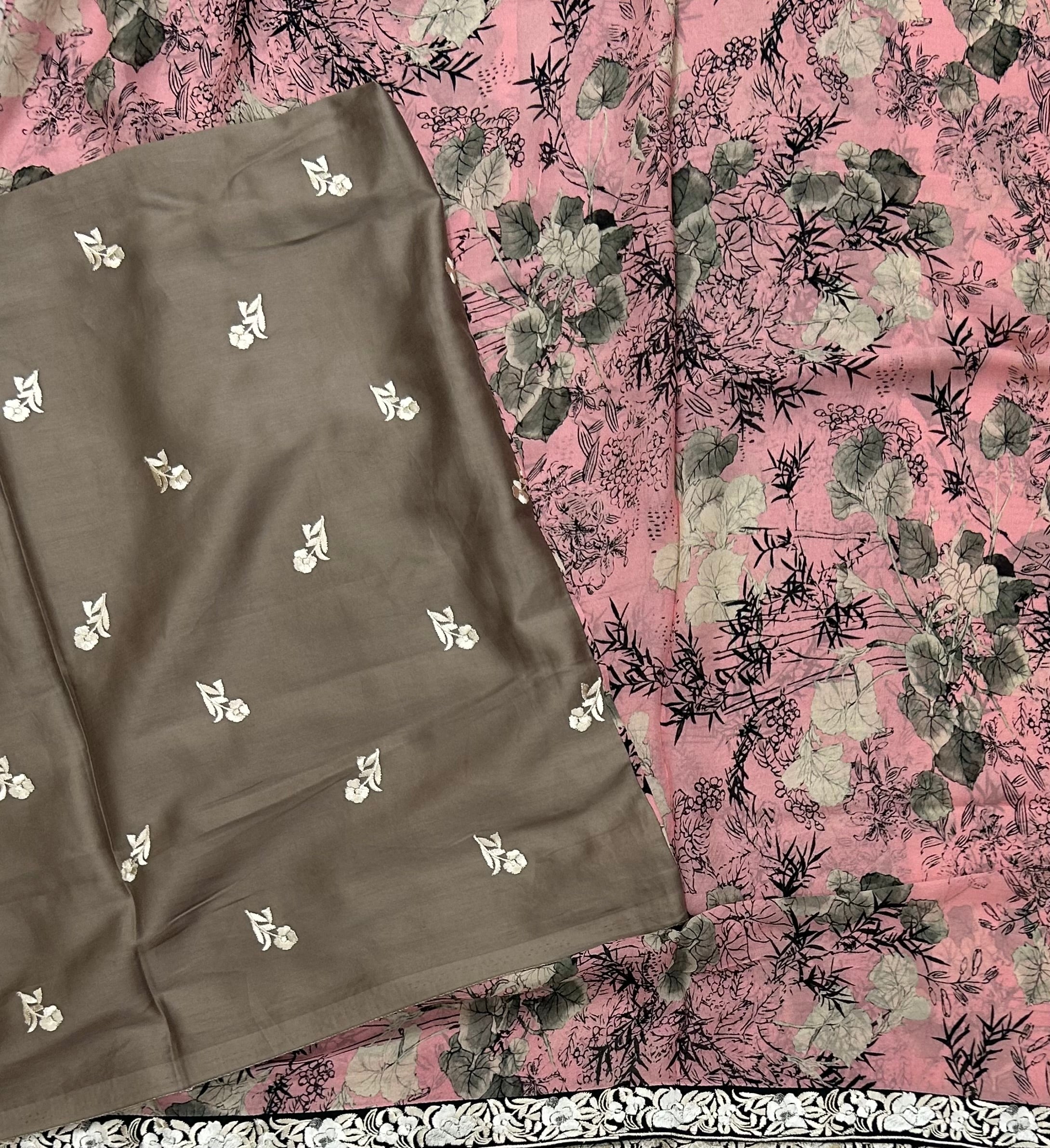 Pastel pink digital printed border 104 chinnon saree