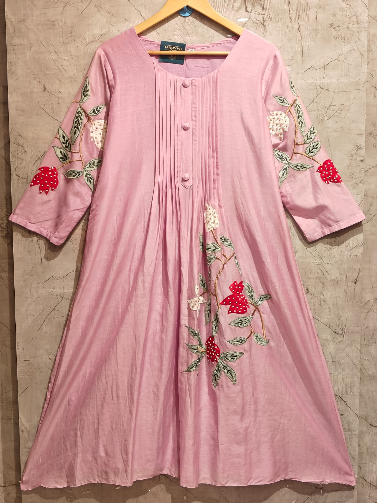 Lavender Mul Chanderi Anarkali Handwork Kurtha