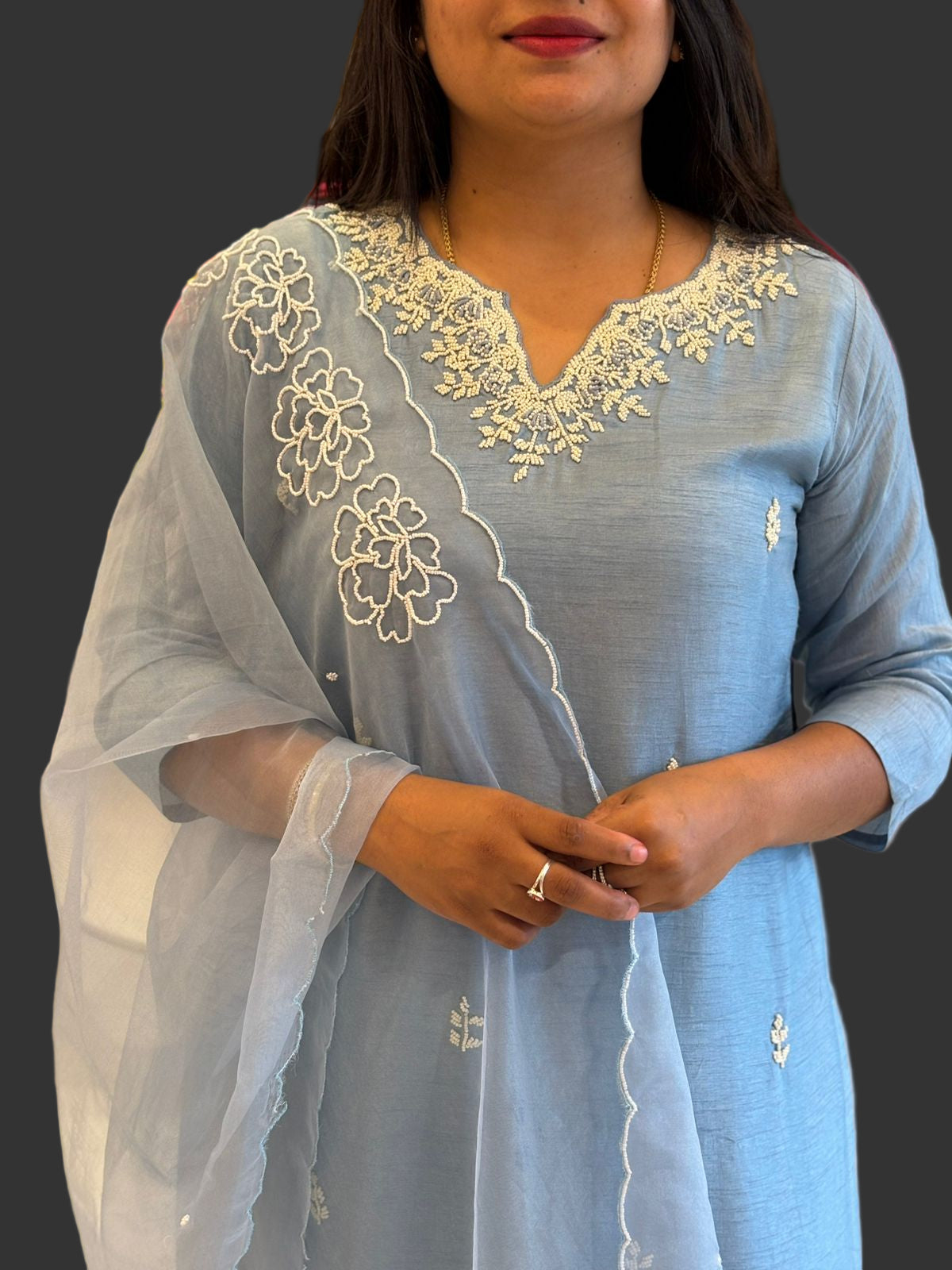 Sky Blue Handwork Dola silk Kurtha 811