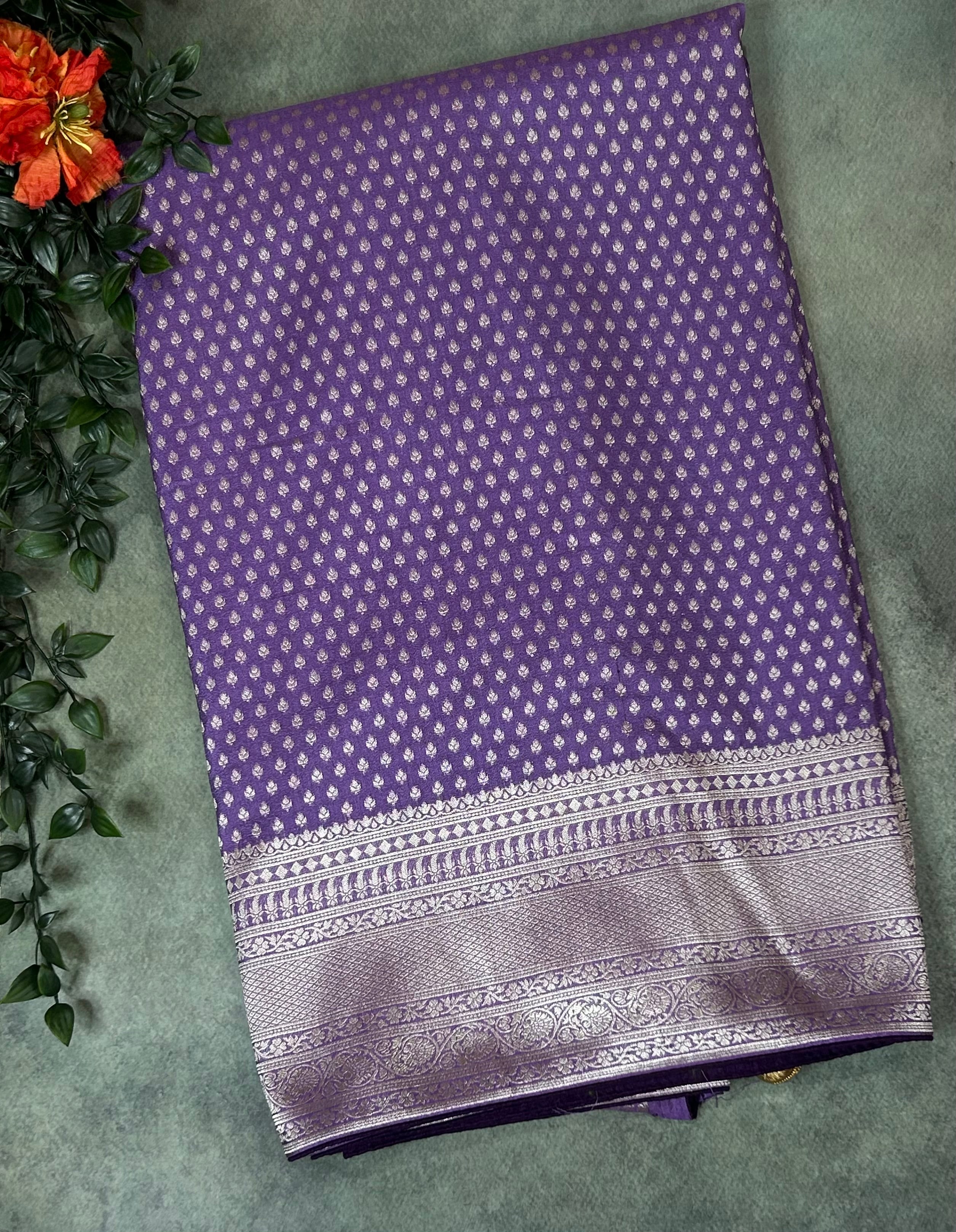 Lavender small Butta party wear with stitched blouse-10 saree
