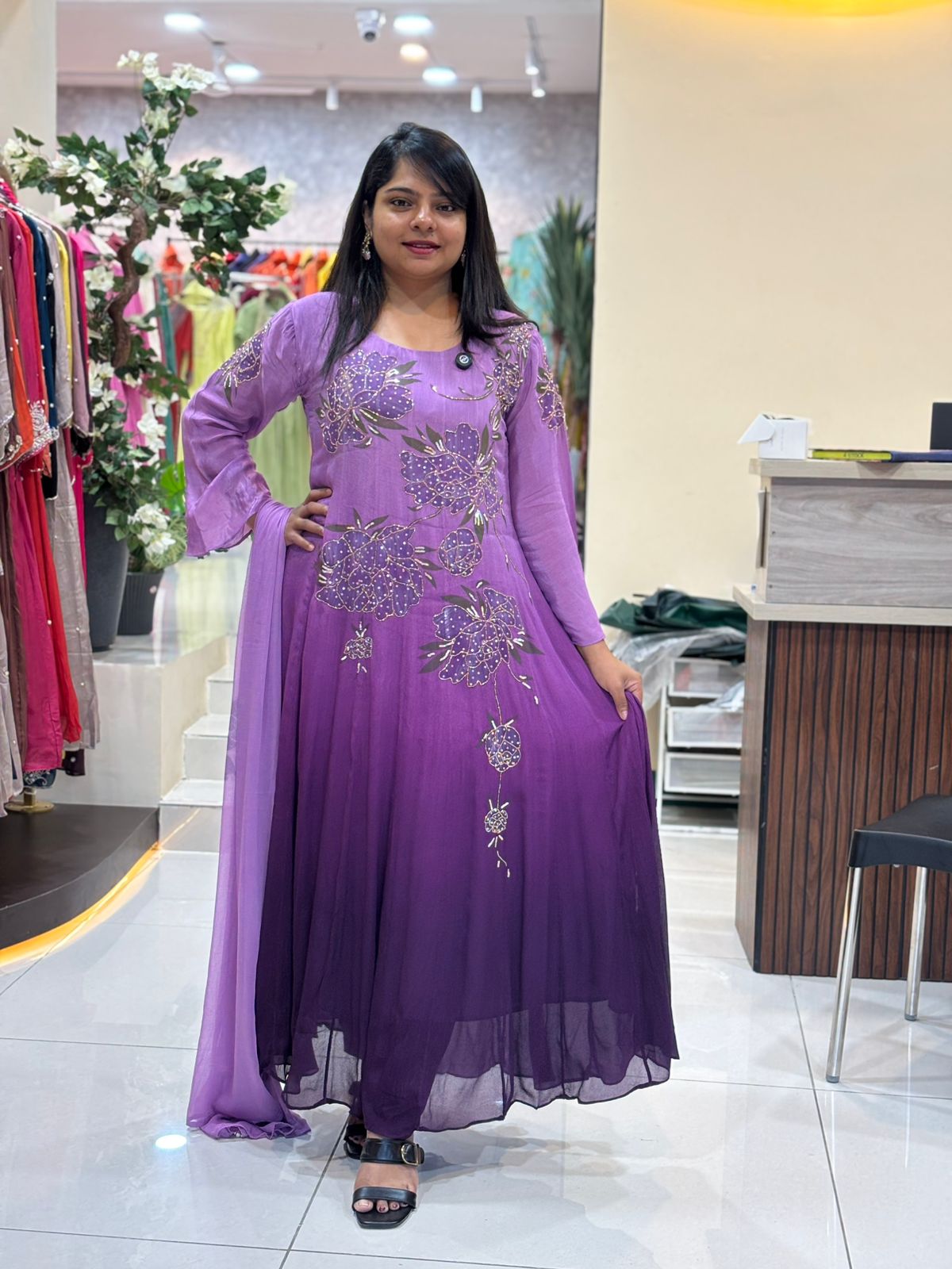 Purple Airline  Chinnon Hand Embroidery Kurtha 765