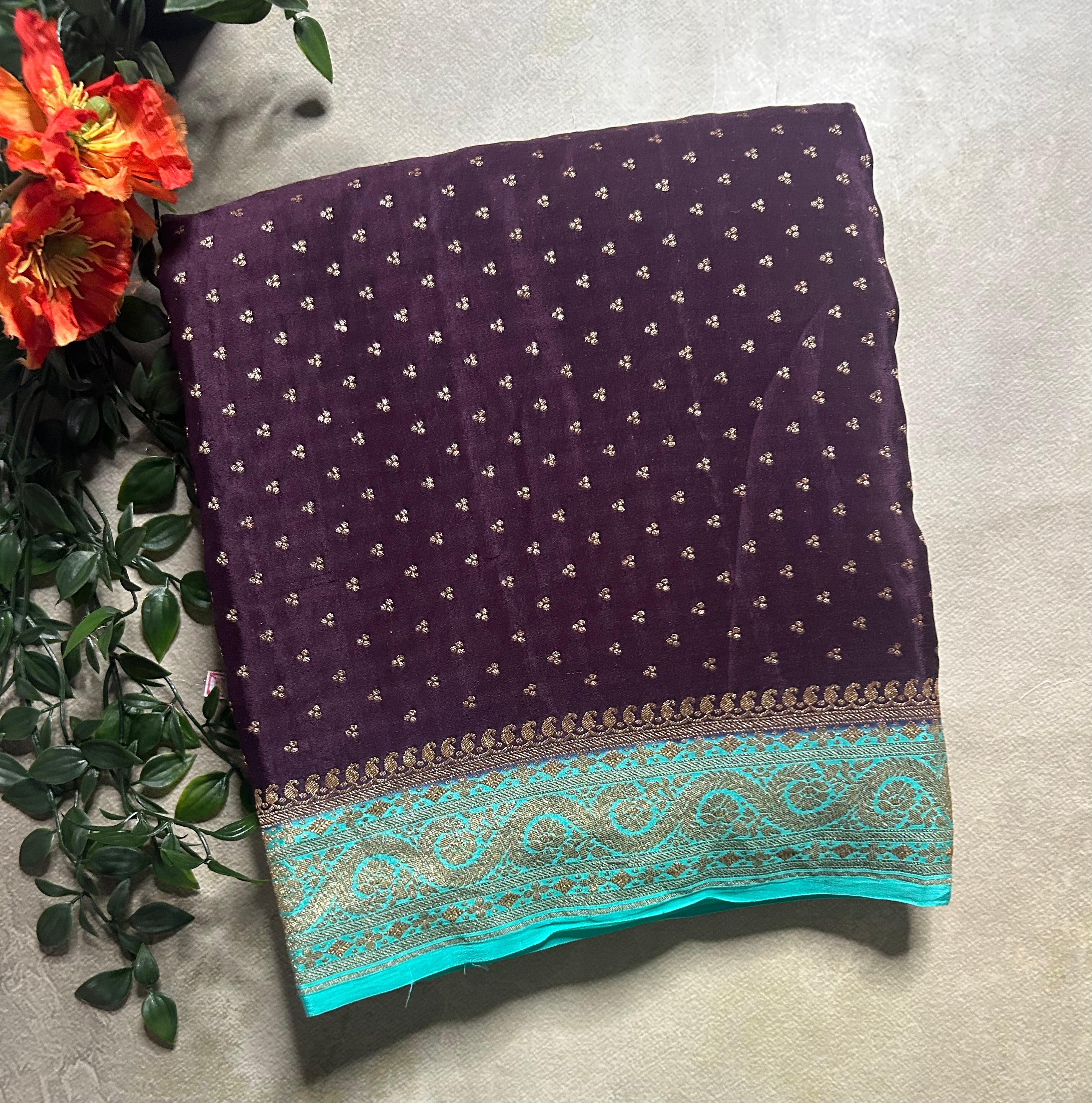 Dark brown pure benarasi 103 crepe silk saree