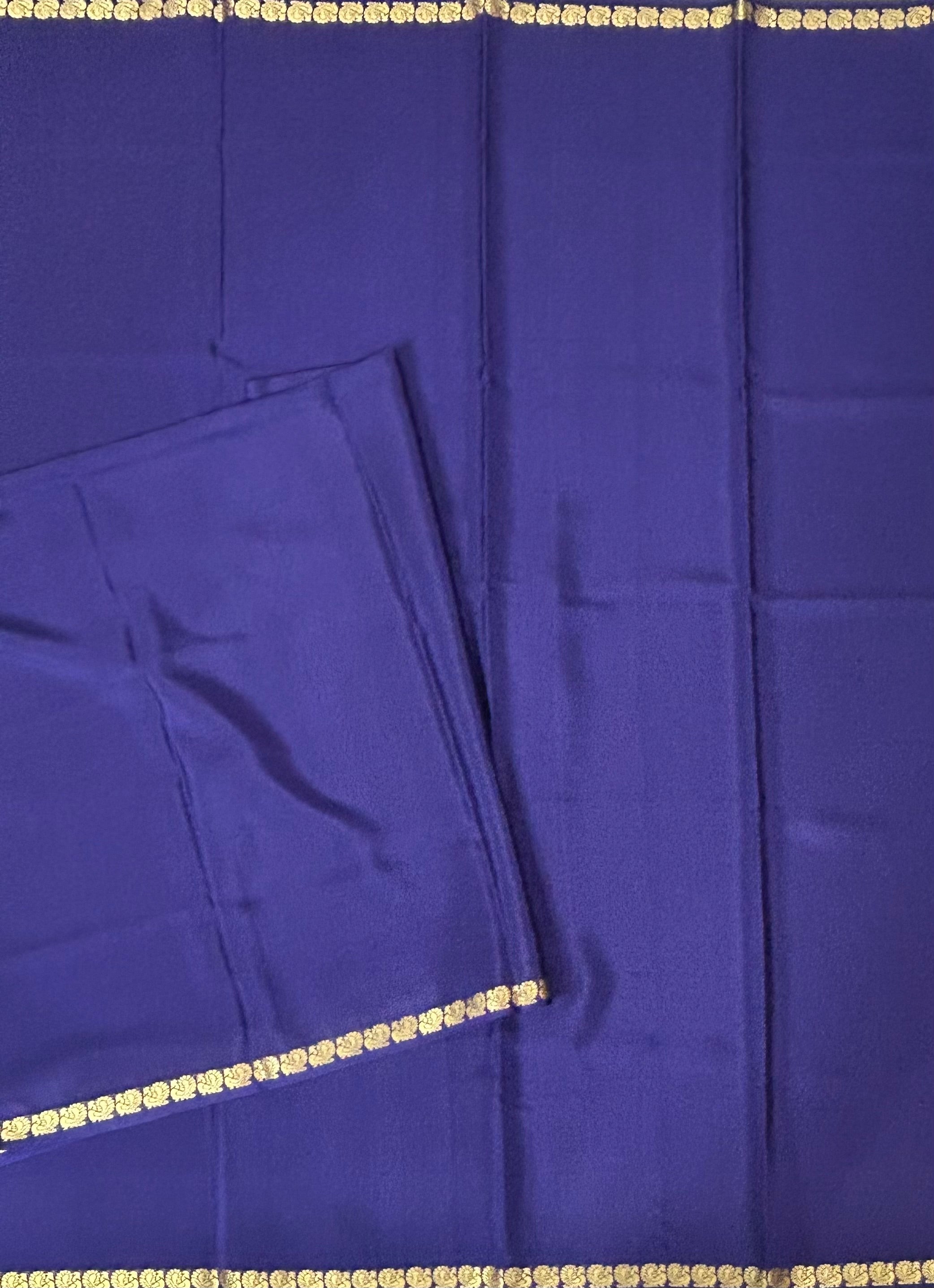 Navy blue plain one inch pure mysore silk-12 saree