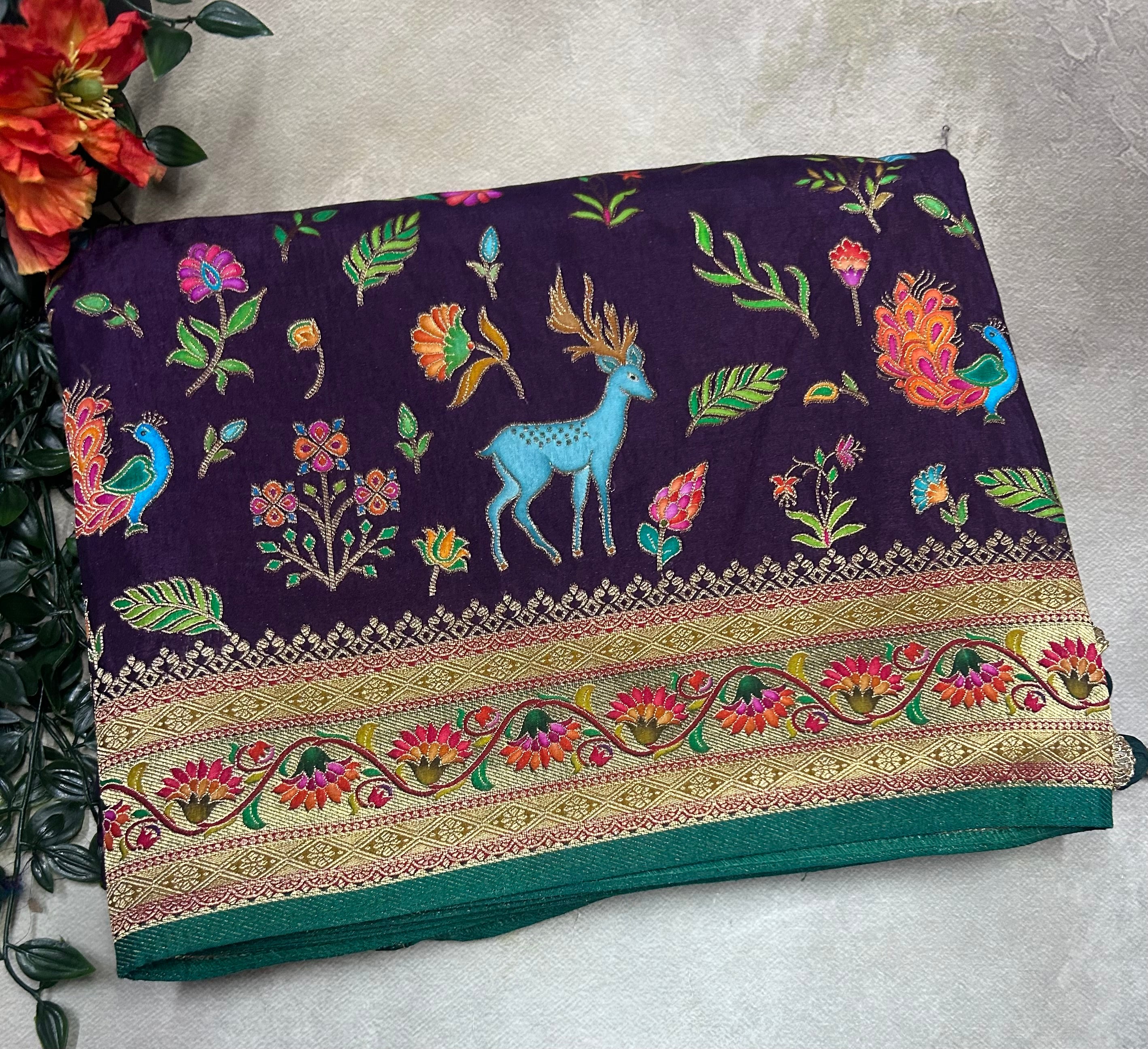 Dark purple pashmina satin silk crepe 106 saree