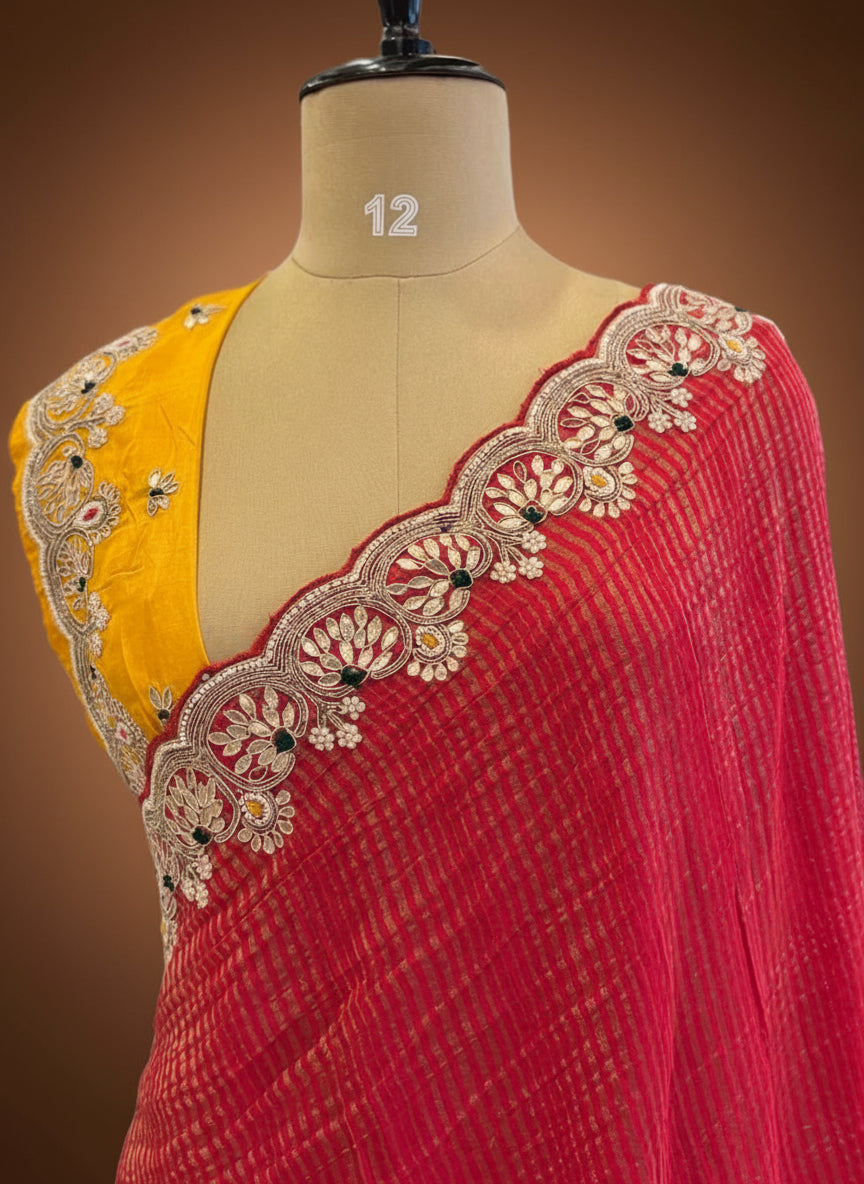 Red scallop border chinon party wear-08 saree (RR)