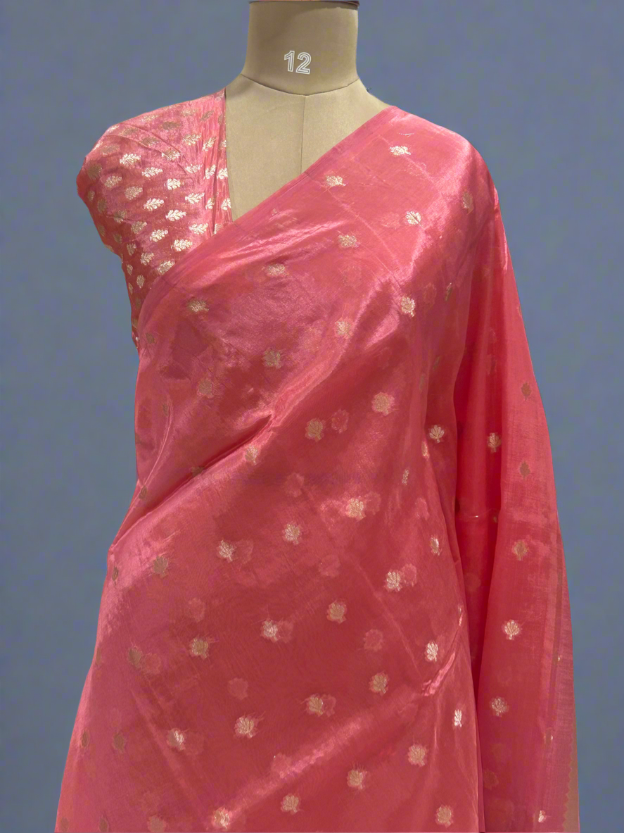 Light pink small butta satin crepe-08 jamdani saree