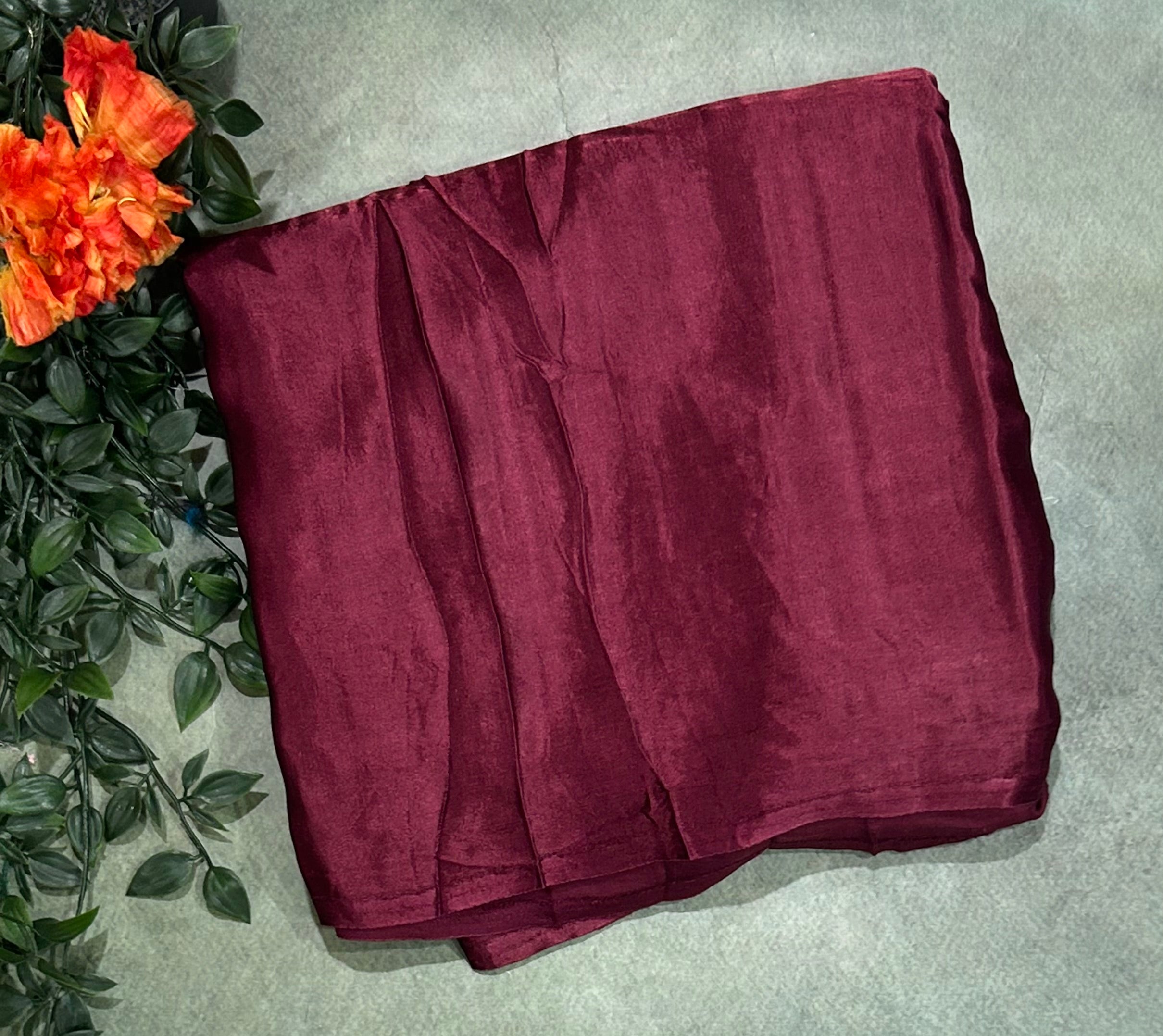 Dark maroon plain borderless modal silk 104 saree
