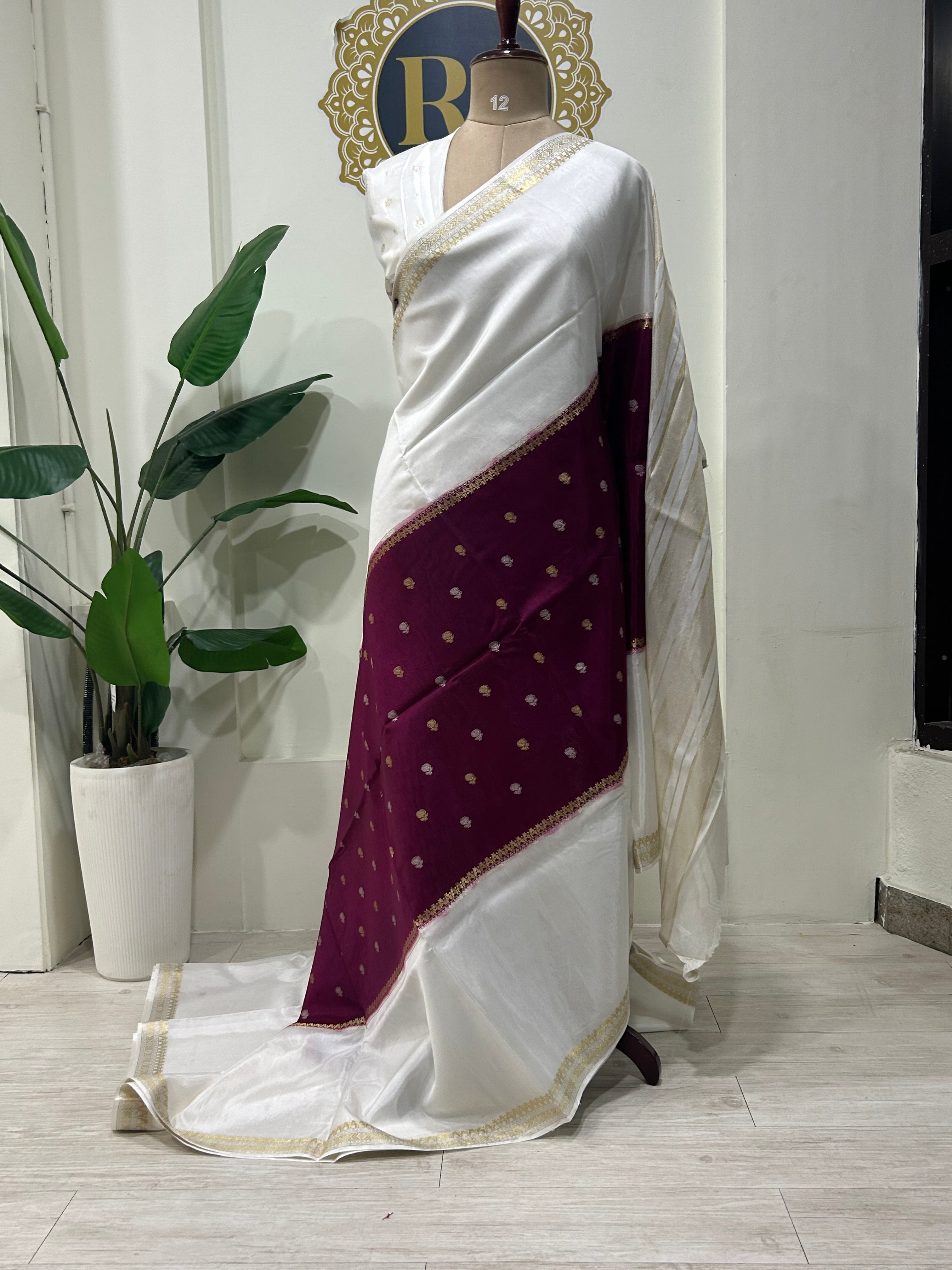 White n wine premium semi mysore-12 crepe saree